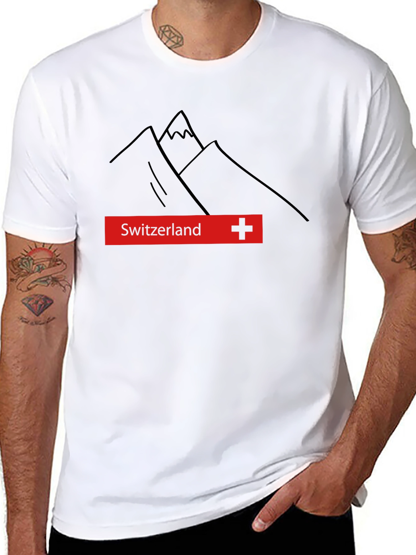 Switzerland Mountain Graphic Tee - Black Cotton T-Shirt