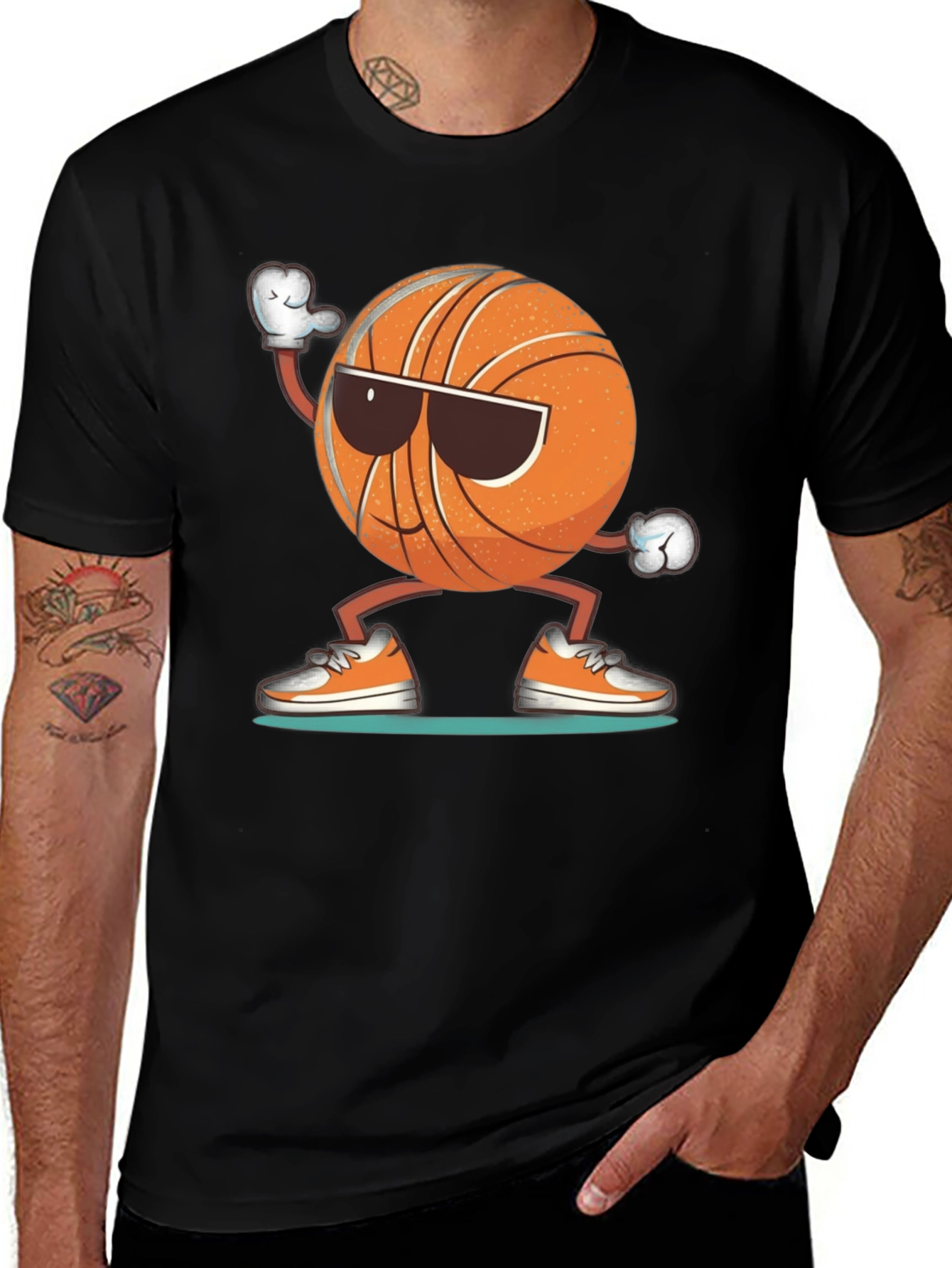 Cool Basketball Graphic Tee - Black Cotton Blend