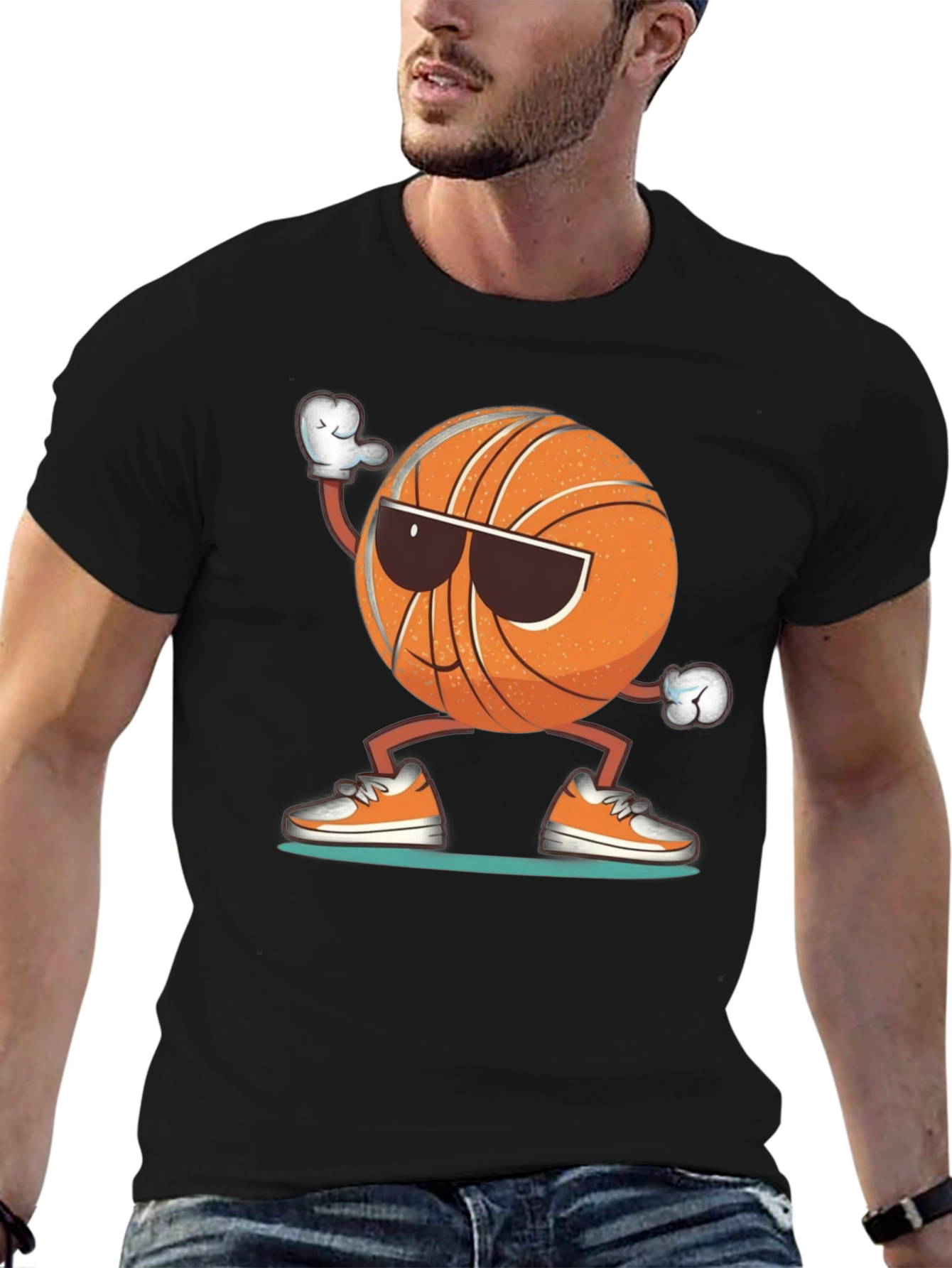 Cool Basketball Graphic Tee - Black Cotton Blend