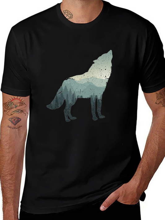Wolf Silhouette Graphic Tee - Black Crew Neck