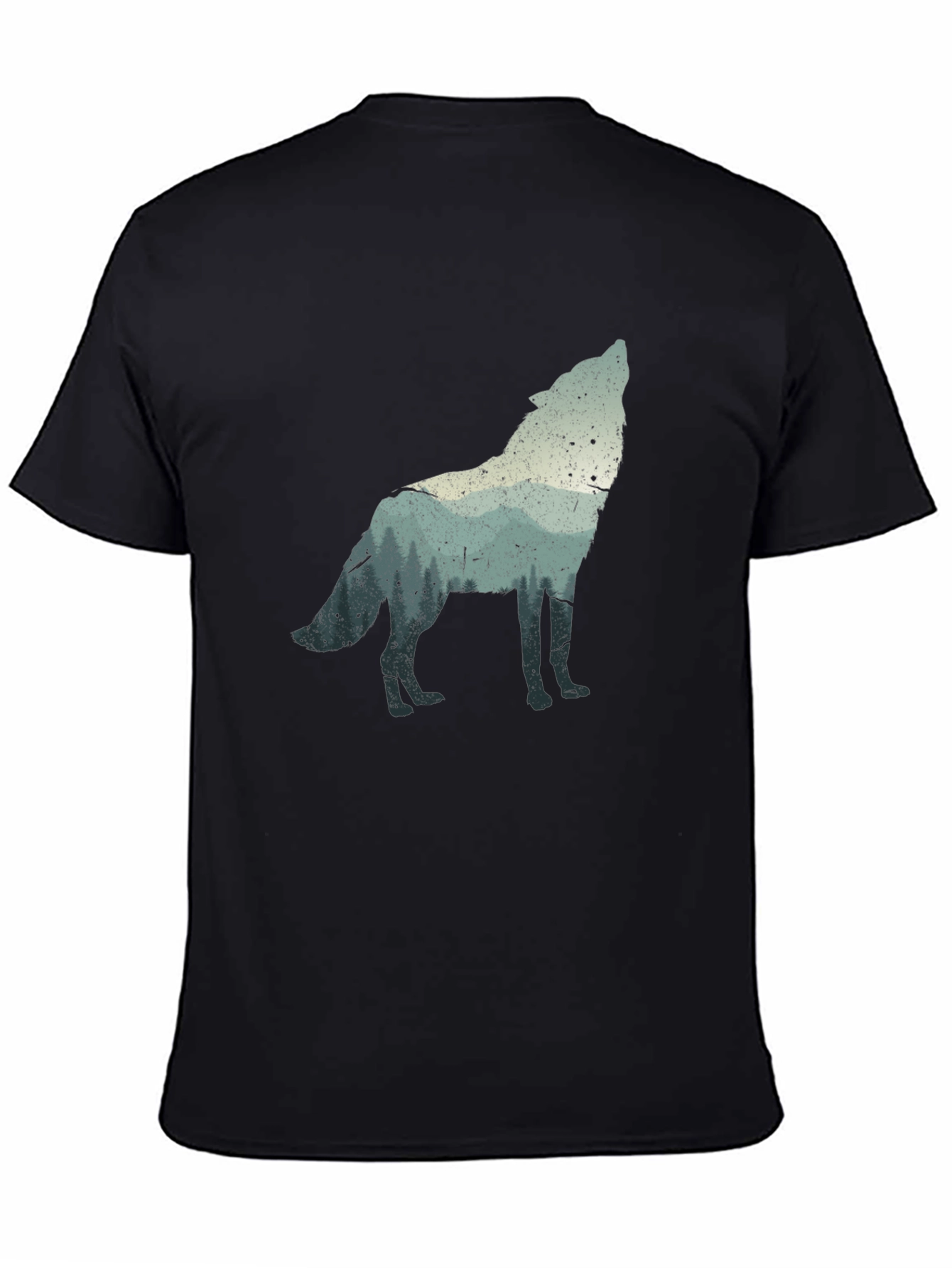 Wolf Silhouette Graphic Tee - Black Crew Neck