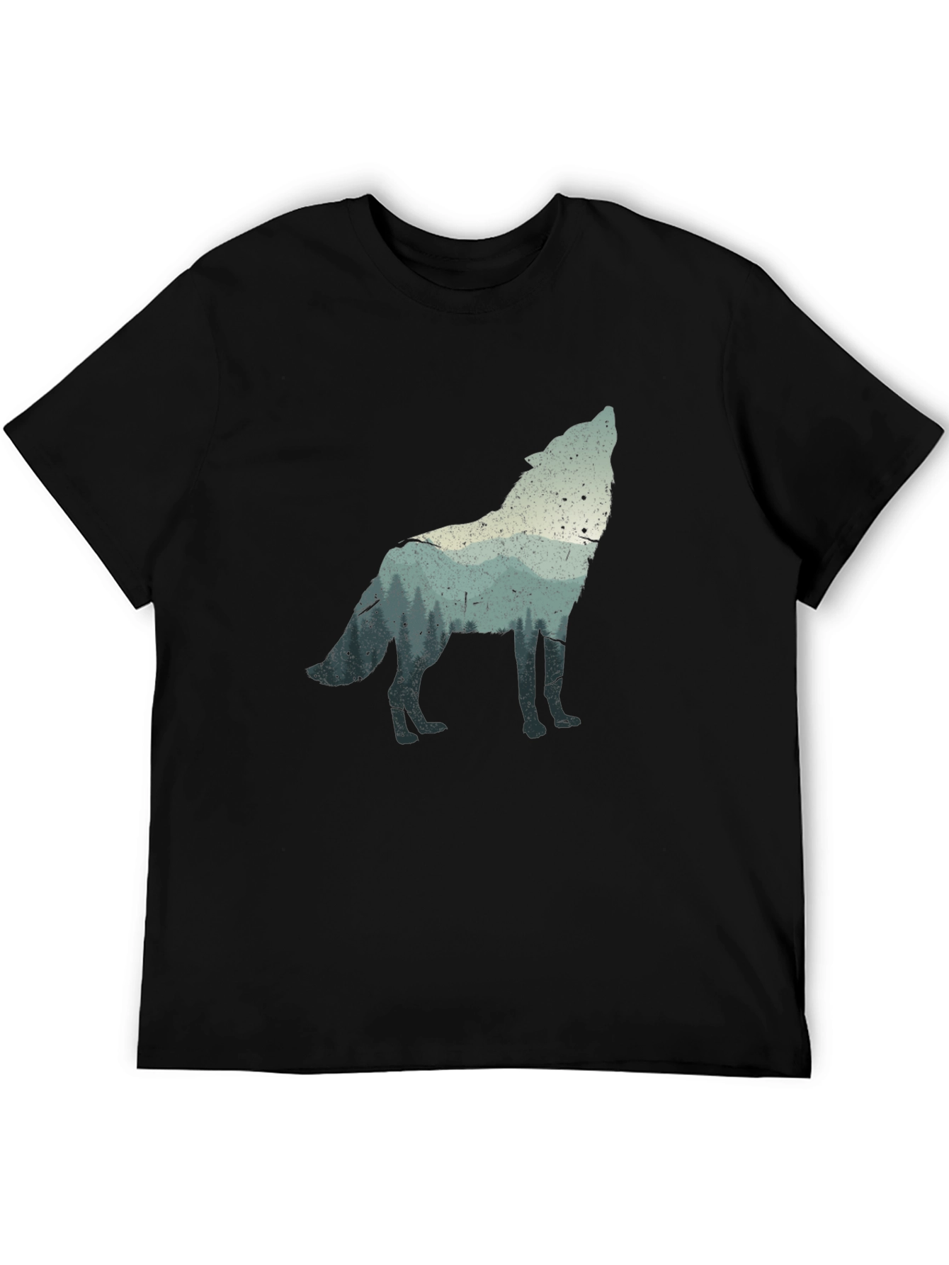 Wolf Silhouette Graphic Tee - Black Crew Neck