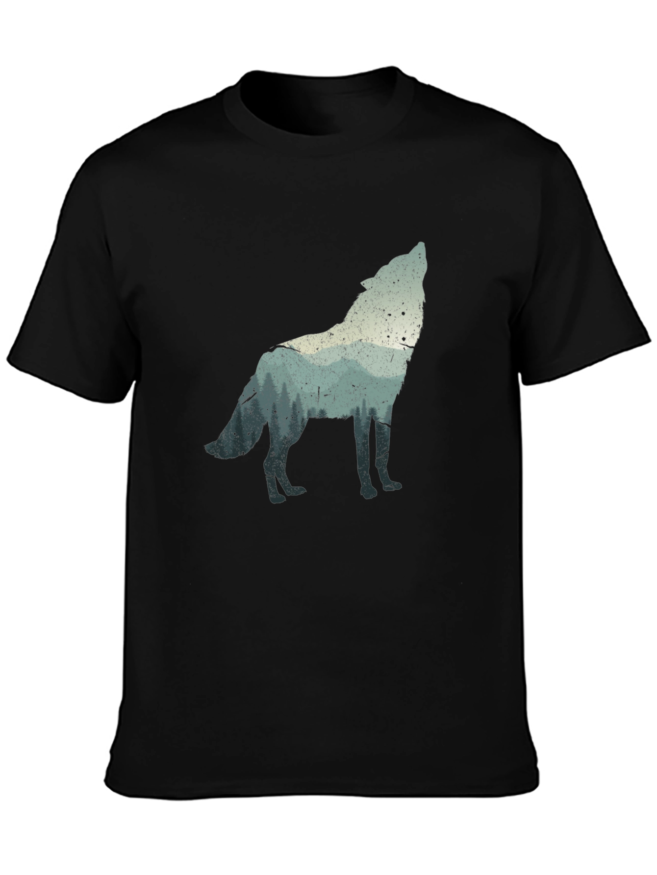 Wolf Silhouette Graphic Tee - Black Crew Neck