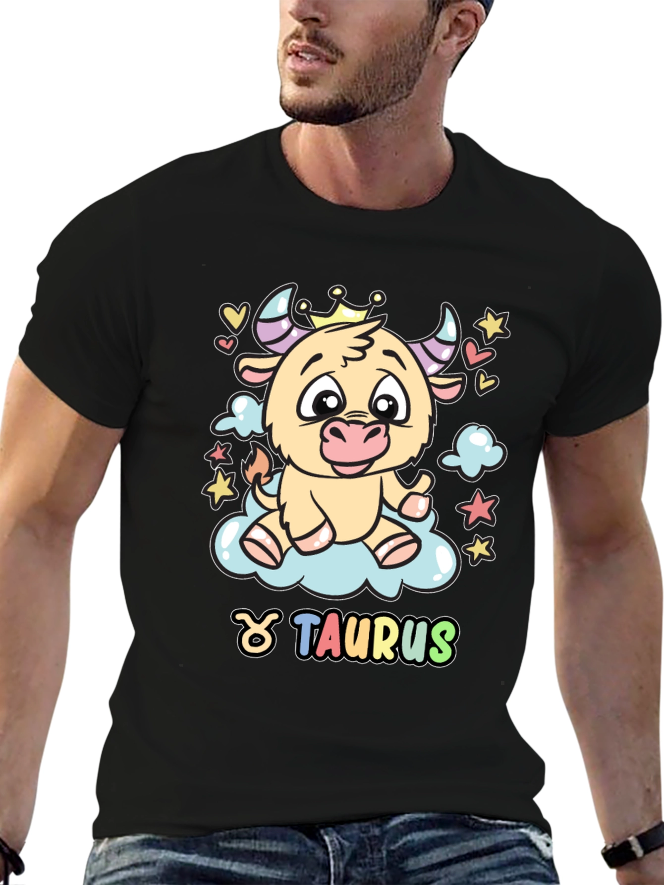 Taurus Zodiac Sign Cartoon Bull Black T-Shirt