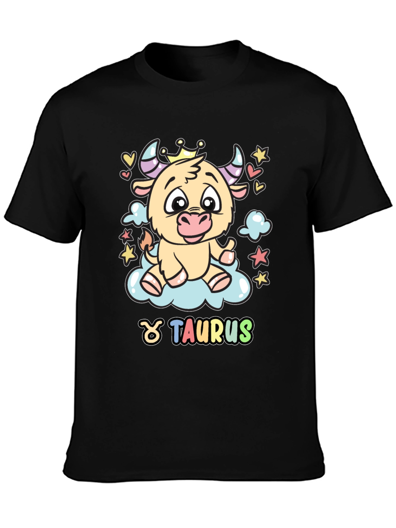 Taurus Zodiac Sign Cartoon Bull Black T-Shirt
