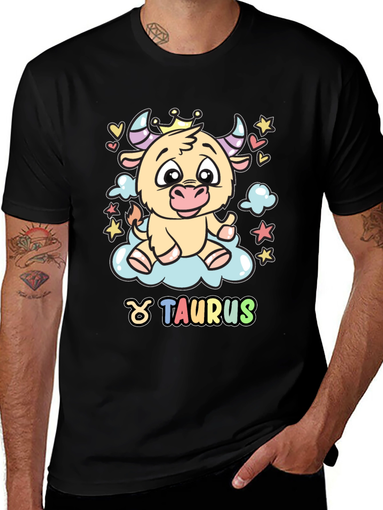 Taurus Zodiac Sign Cartoon Bull Black T-Shirt