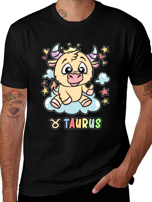 Taurus Zodiac Sign Cartoon Bull Black T-Shirt