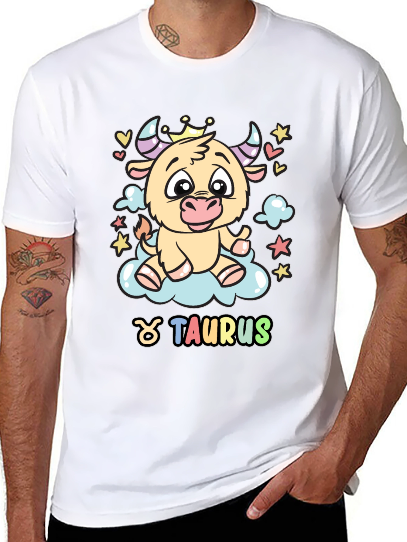 Taurus Zodiac Sign Cartoon Bull Black T-Shirt