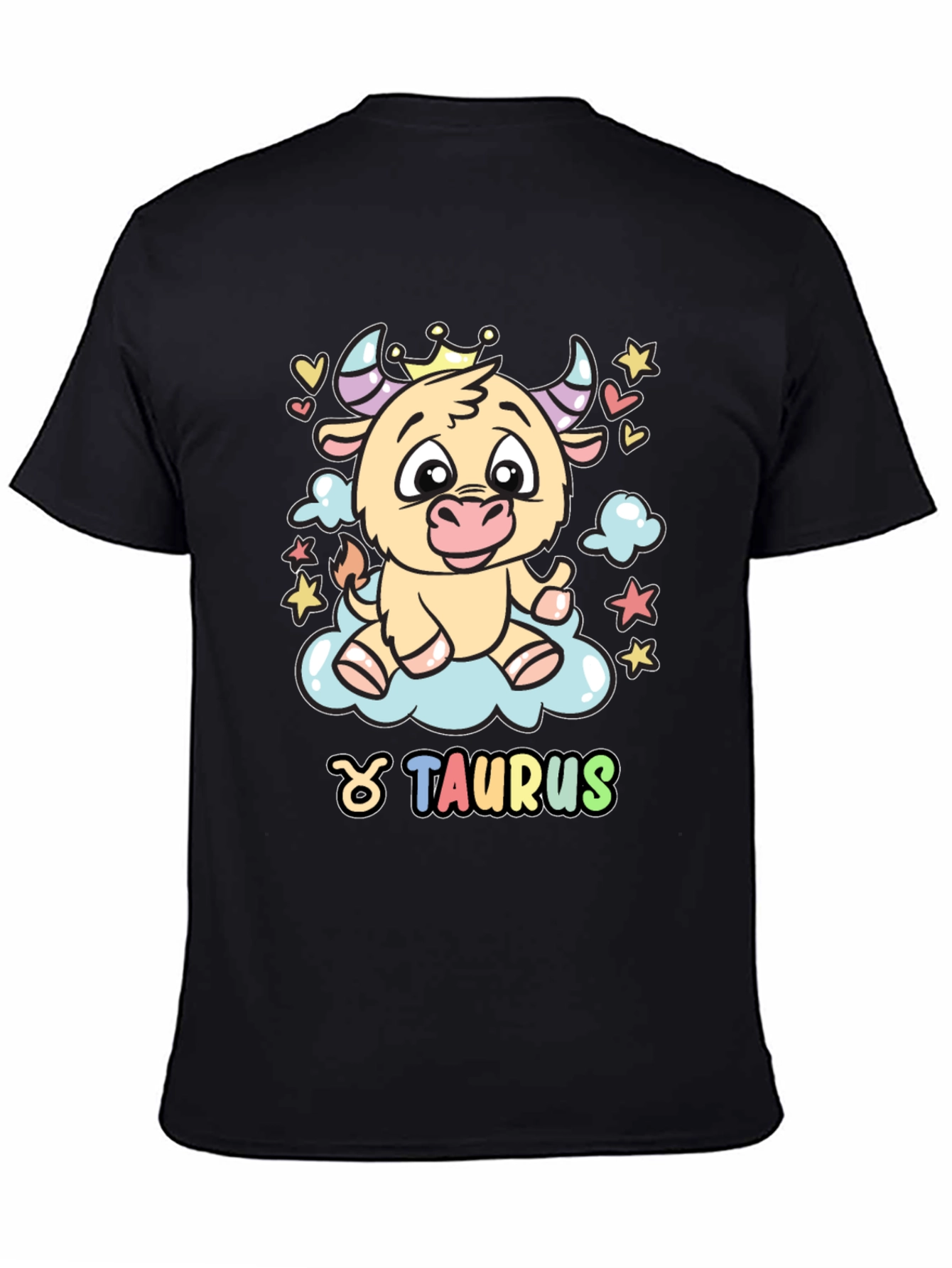 Taurus Zodiac Sign Cartoon Bull Black T-Shirt