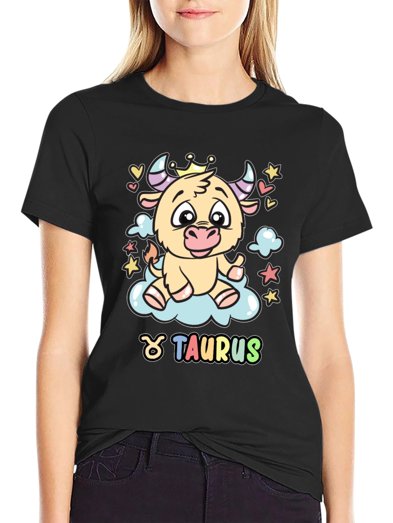 Taurus Zodiac Sign Cartoon Bull Black T-Shirt