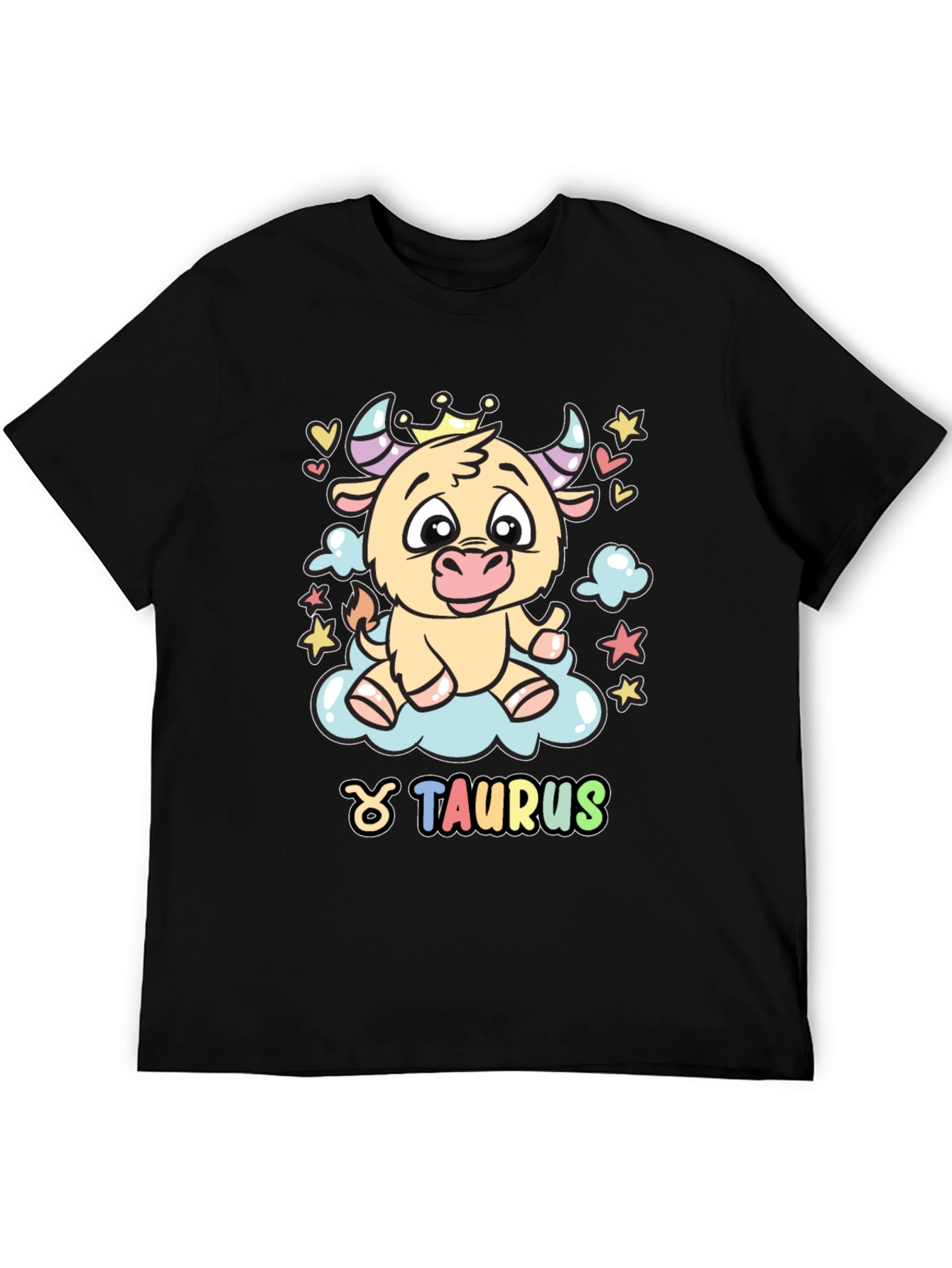 Taurus Zodiac Sign Cartoon Bull Black T-Shirt