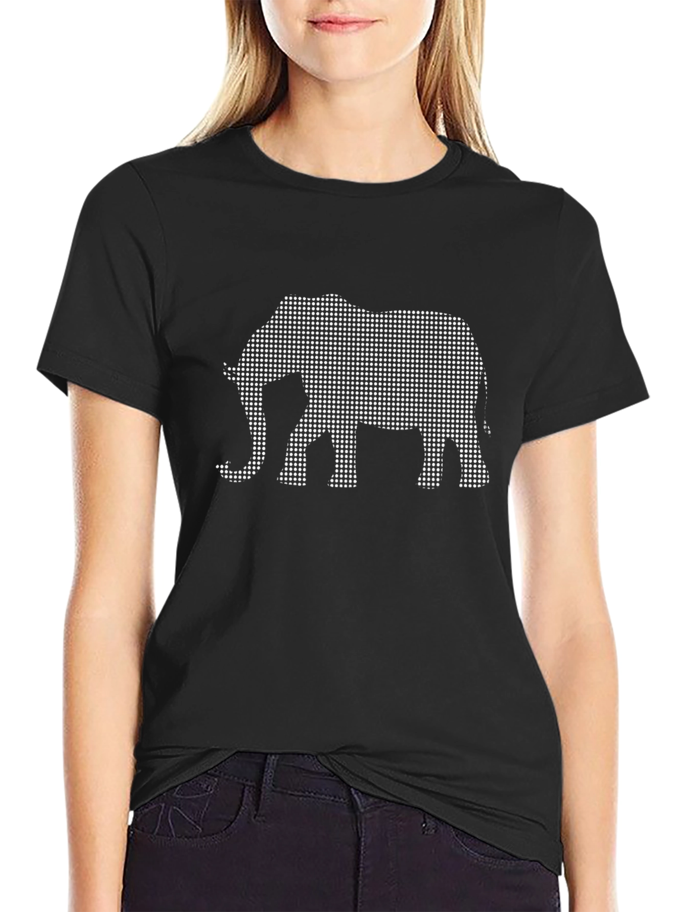 Elephant Dot Art Black T-Shirt - Modern Graphic Tee