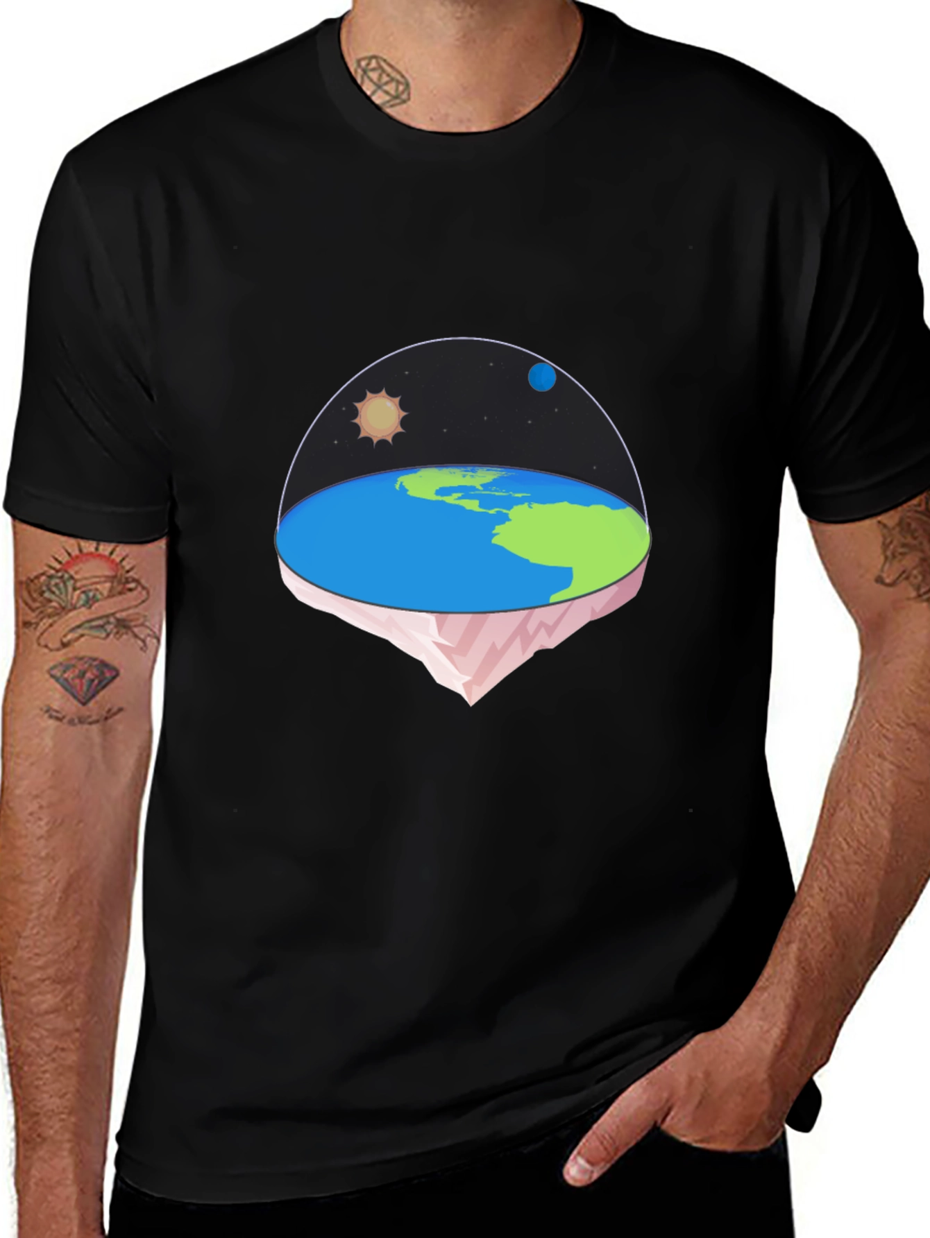 Flat Earth Graphic Tee - Novelty Conspiracy T-Shirt