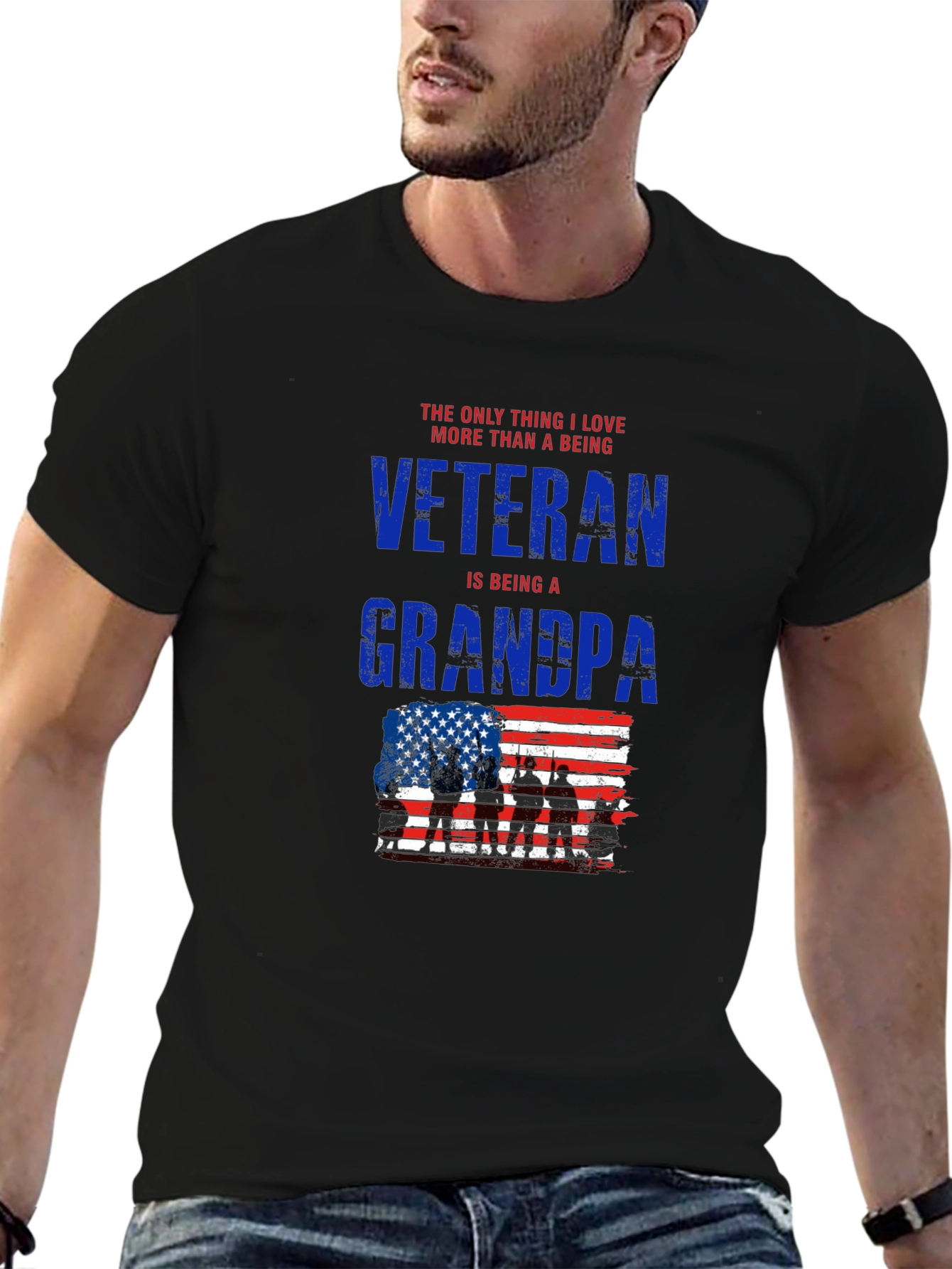 Veteran Grandpa T-Shirt - Patriotic USA Flag Design