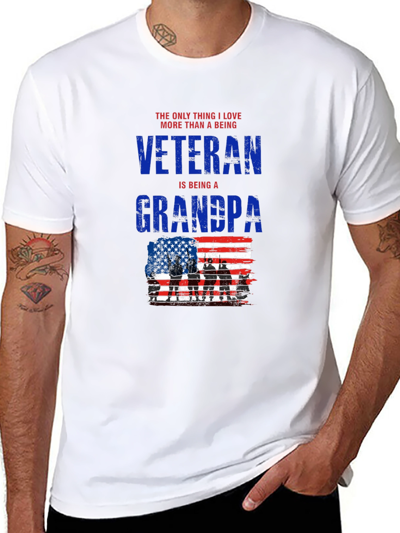 Veteran Grandpa T-Shirt - Patriotic USA Flag Design