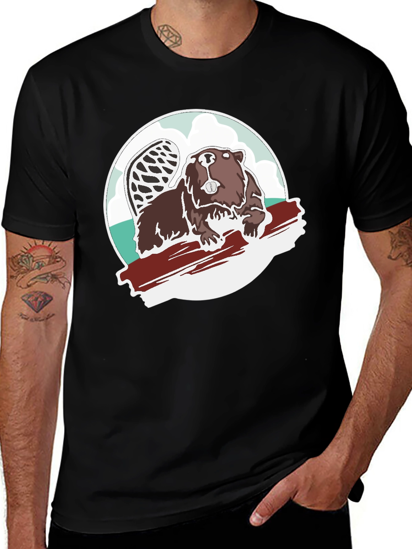Beaver Graphic Tee - Black Cotton Blend