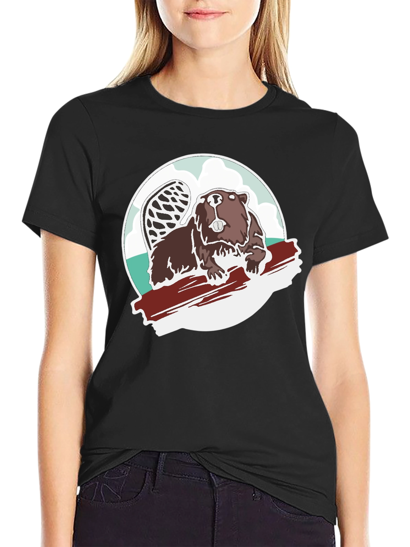 Beaver Graphic Tee - Black Cotton Blend