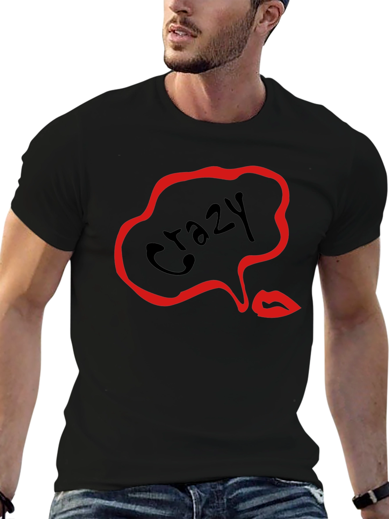Crazy Lips Graphic Black T-Shirt