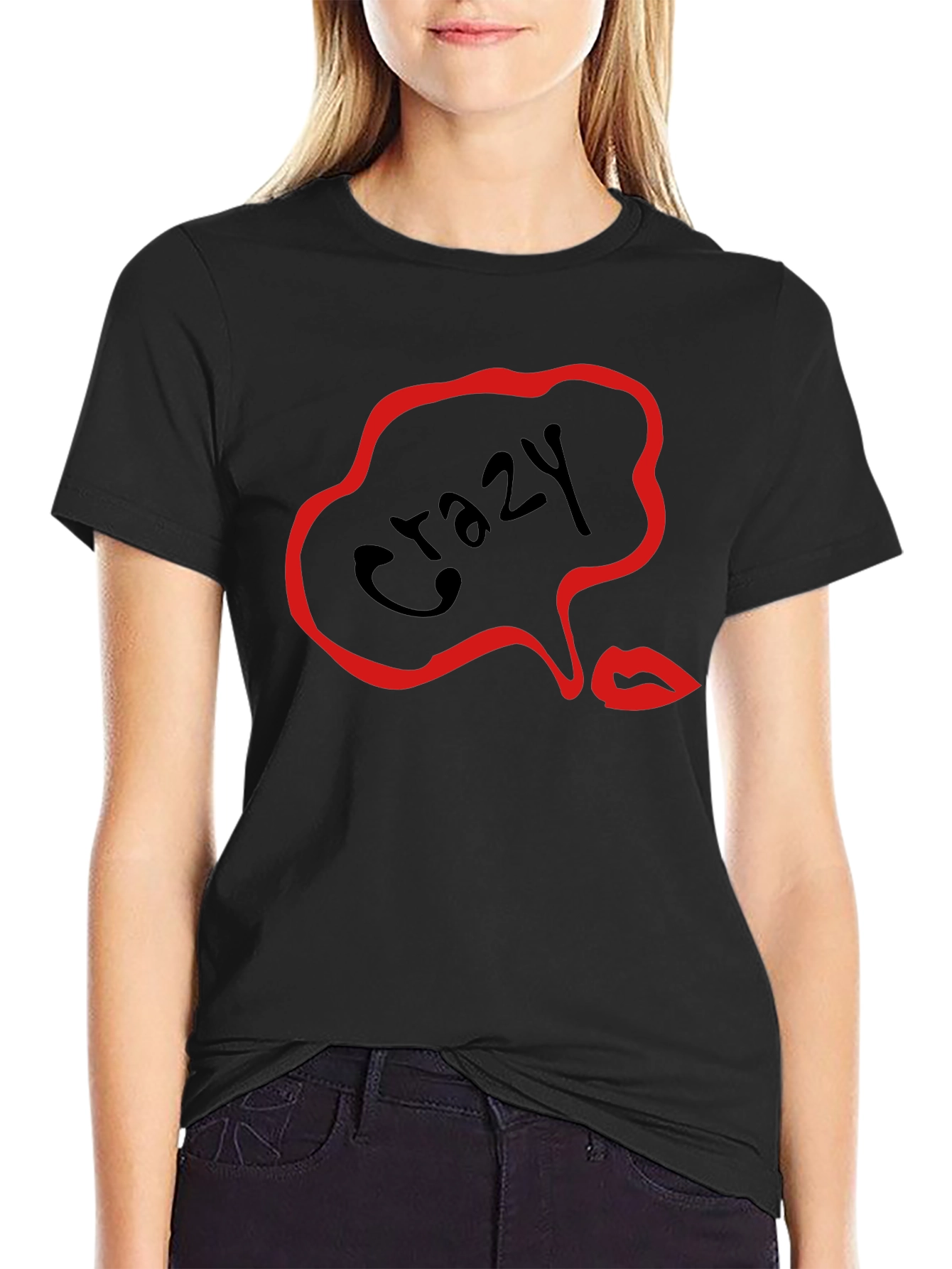 Crazy Lips Graphic Black T-Shirt