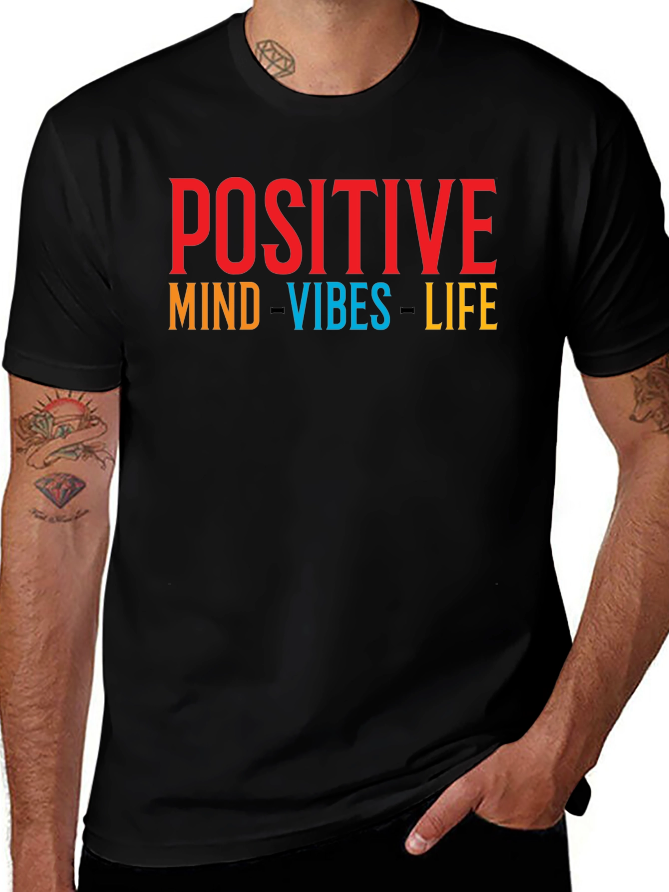 Positive Vibes T-Shirt - Graphic Print Crew Neck Tee