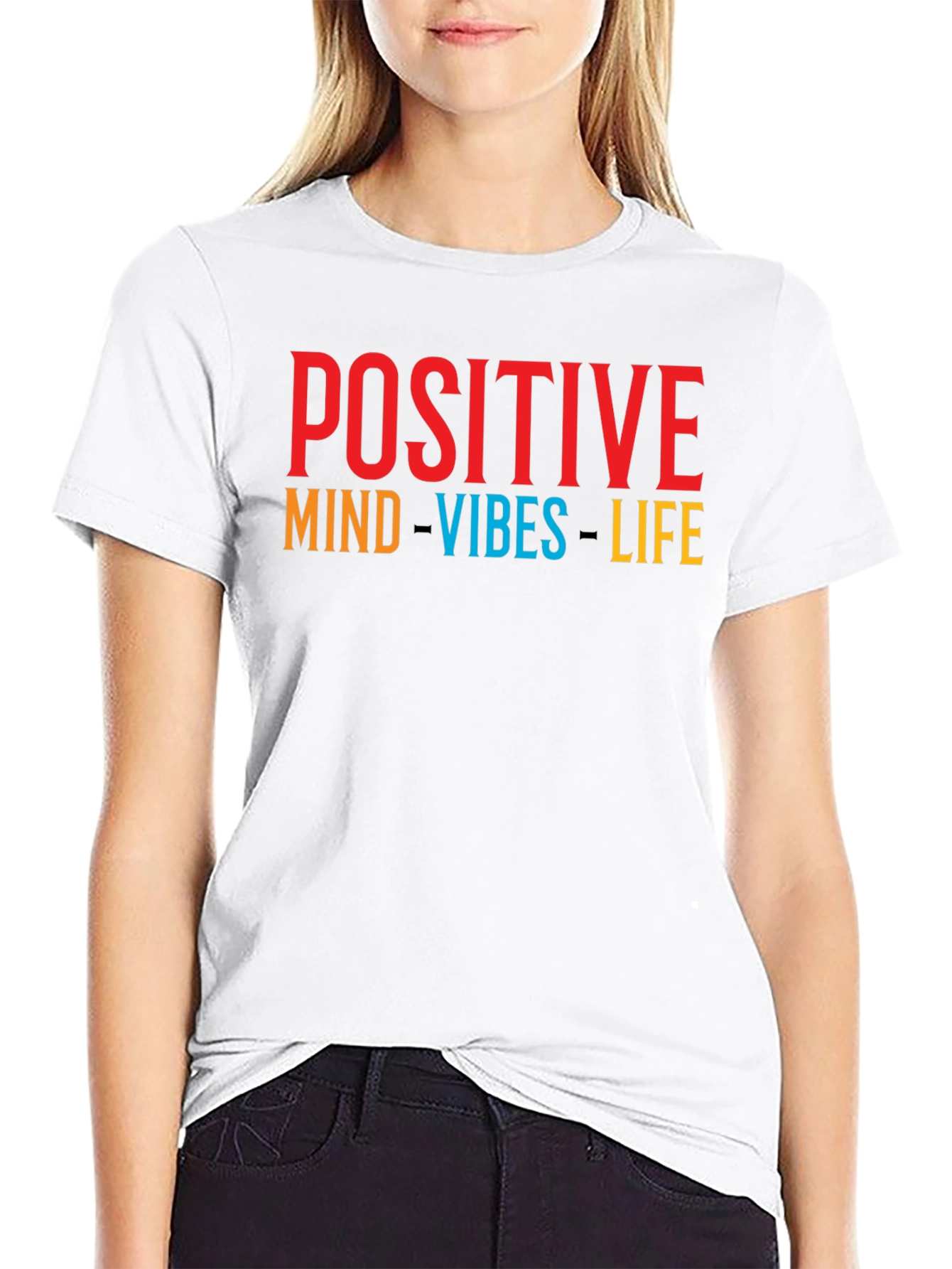 Positive Vibes T-Shirt - Graphic Print Crew Neck Tee