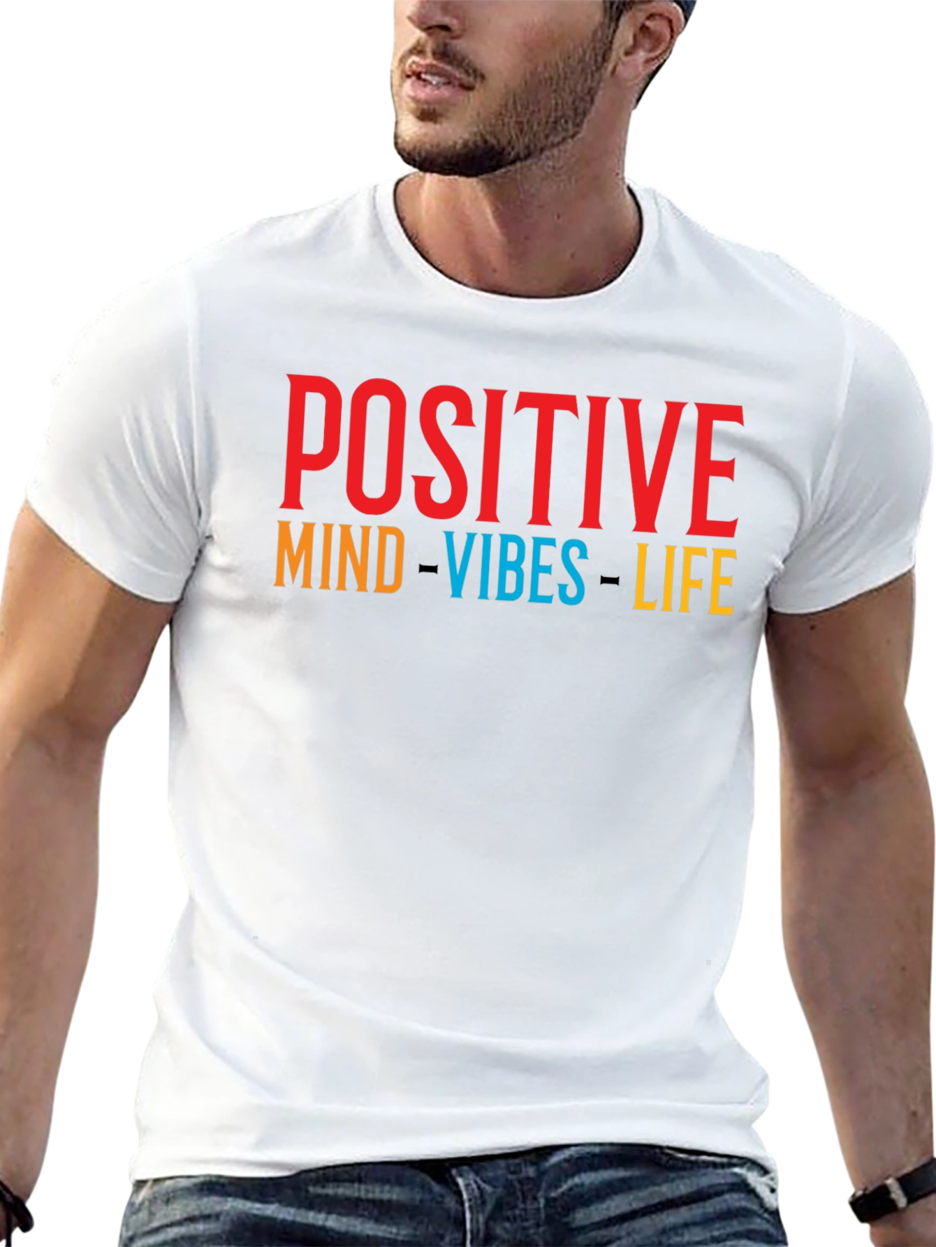 Positive Vibes T-Shirt - Graphic Print Crew Neck Tee