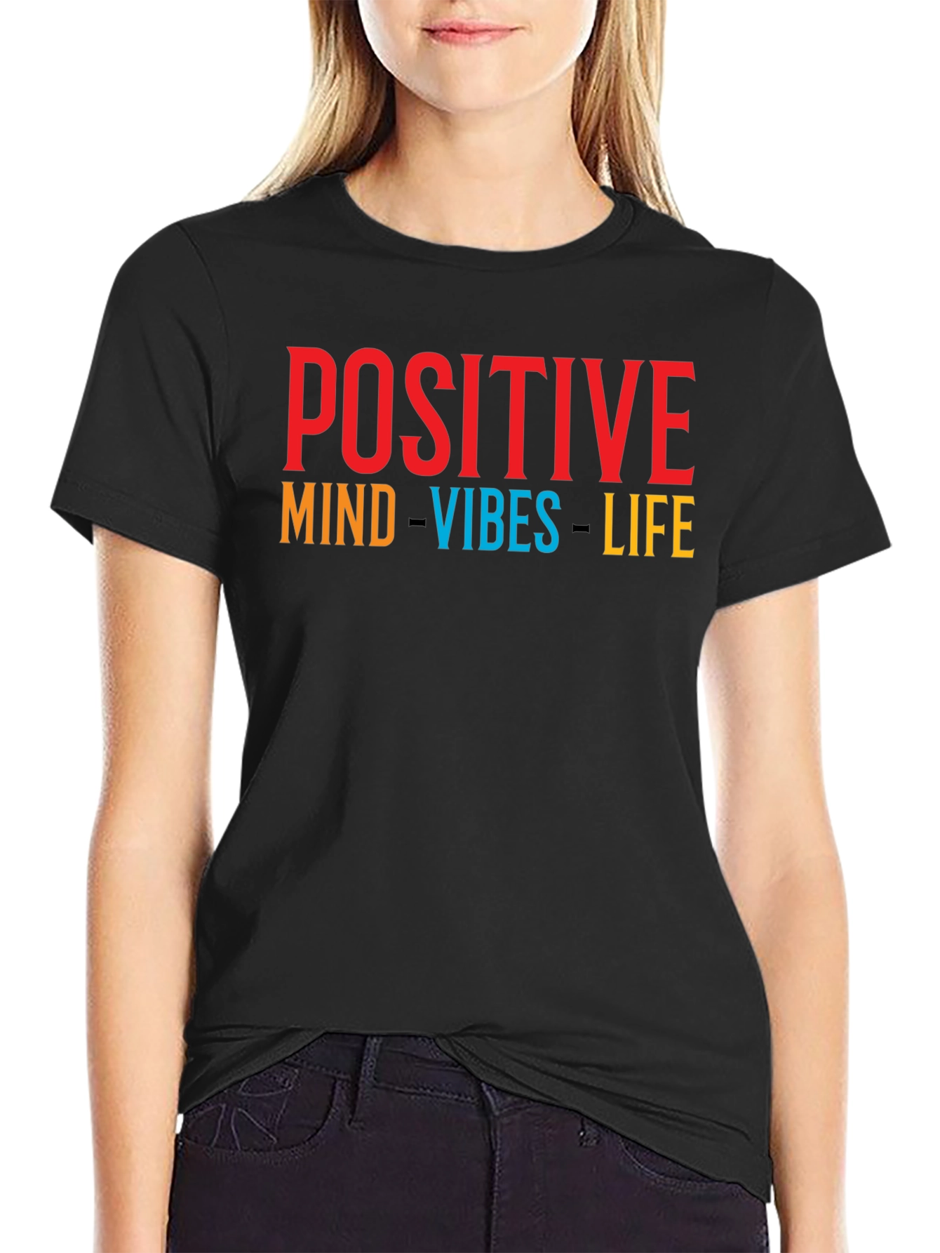 Positive Vibes T-Shirt - Graphic Print Crew Neck Tee