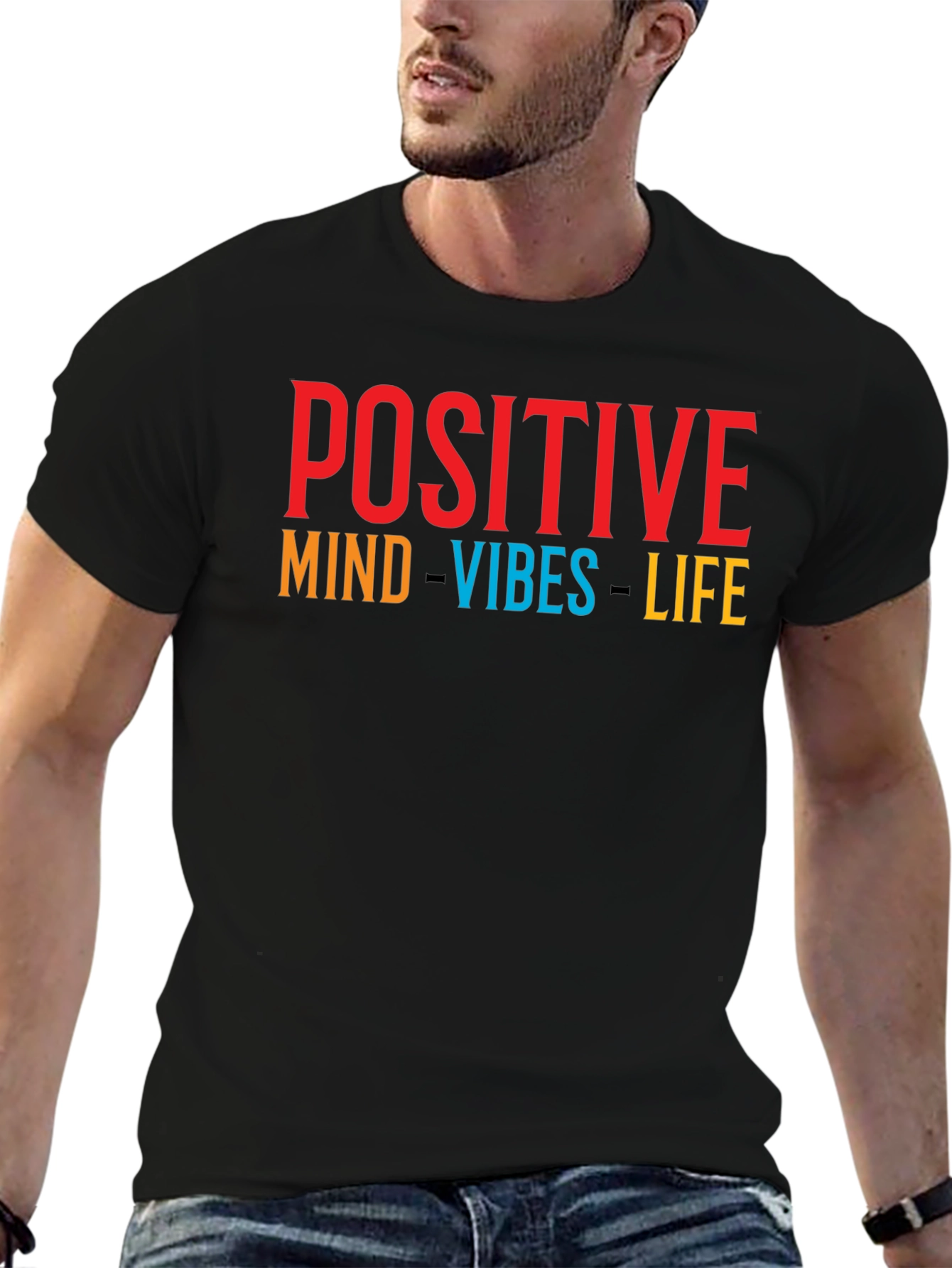 Positive Vibes T-Shirt - Graphic Print Crew Neck Tee