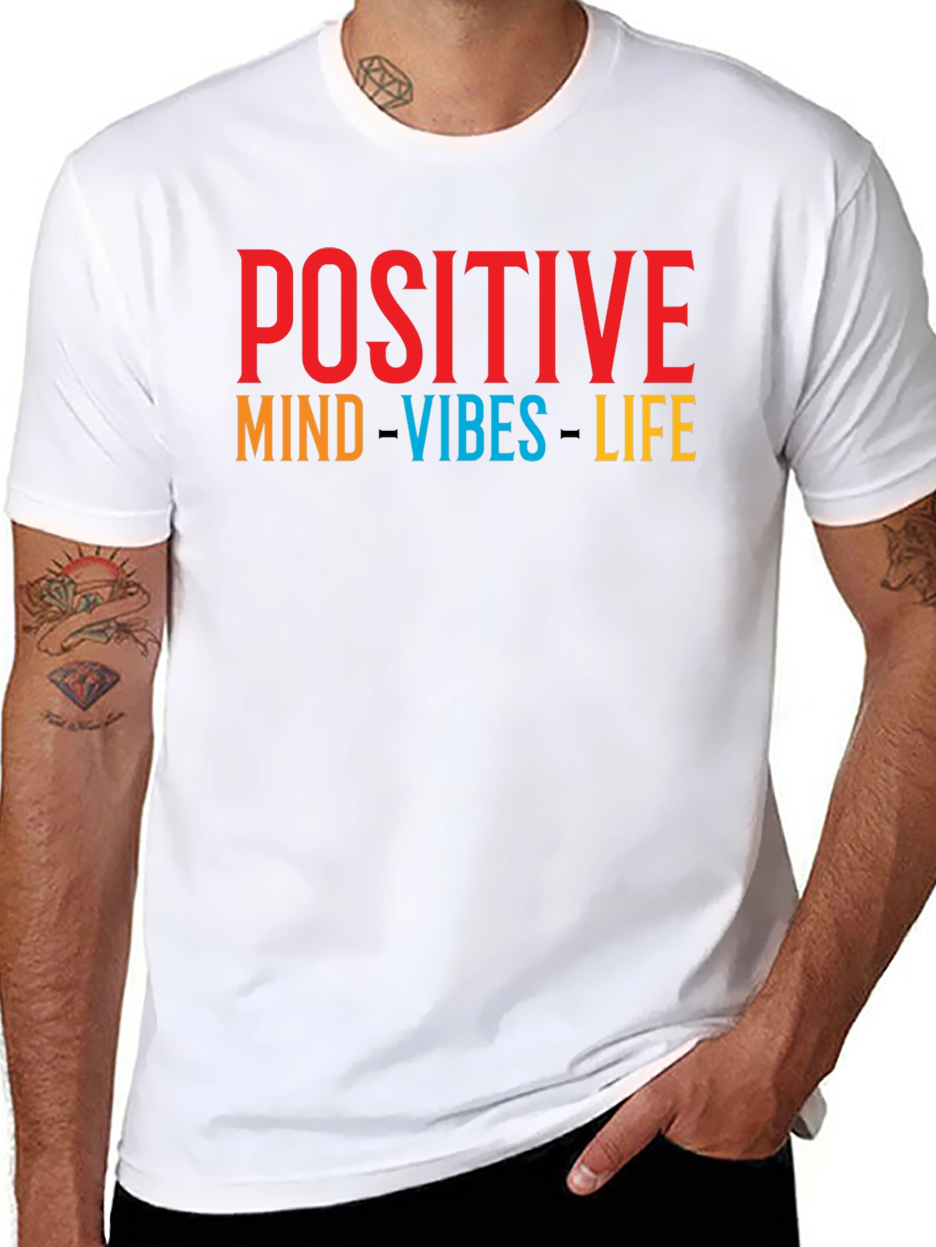 Positive Vibes T-Shirt - Graphic Print Crew Neck Tee
