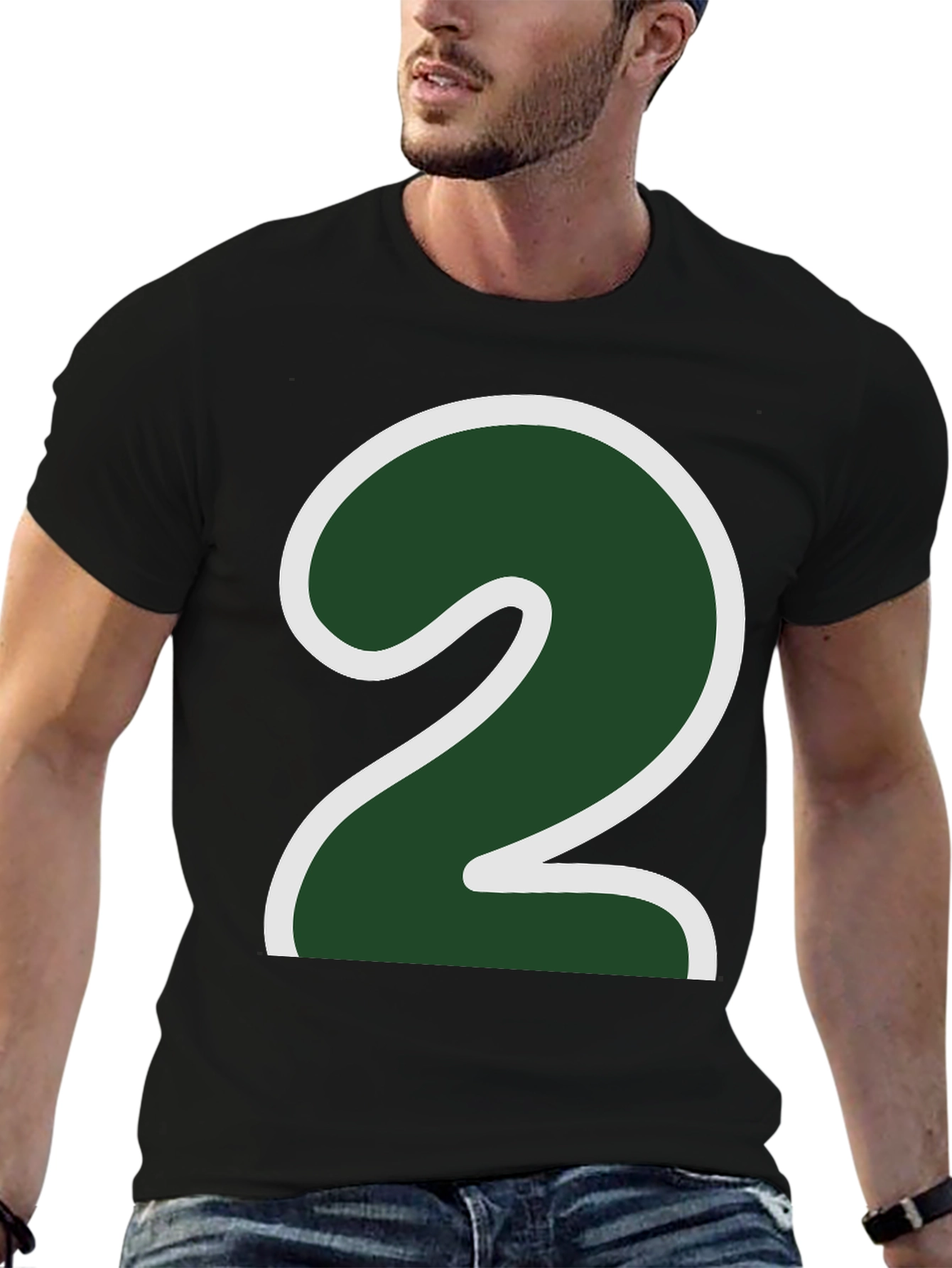 Number Two Graphic Tee - Dark Green & White