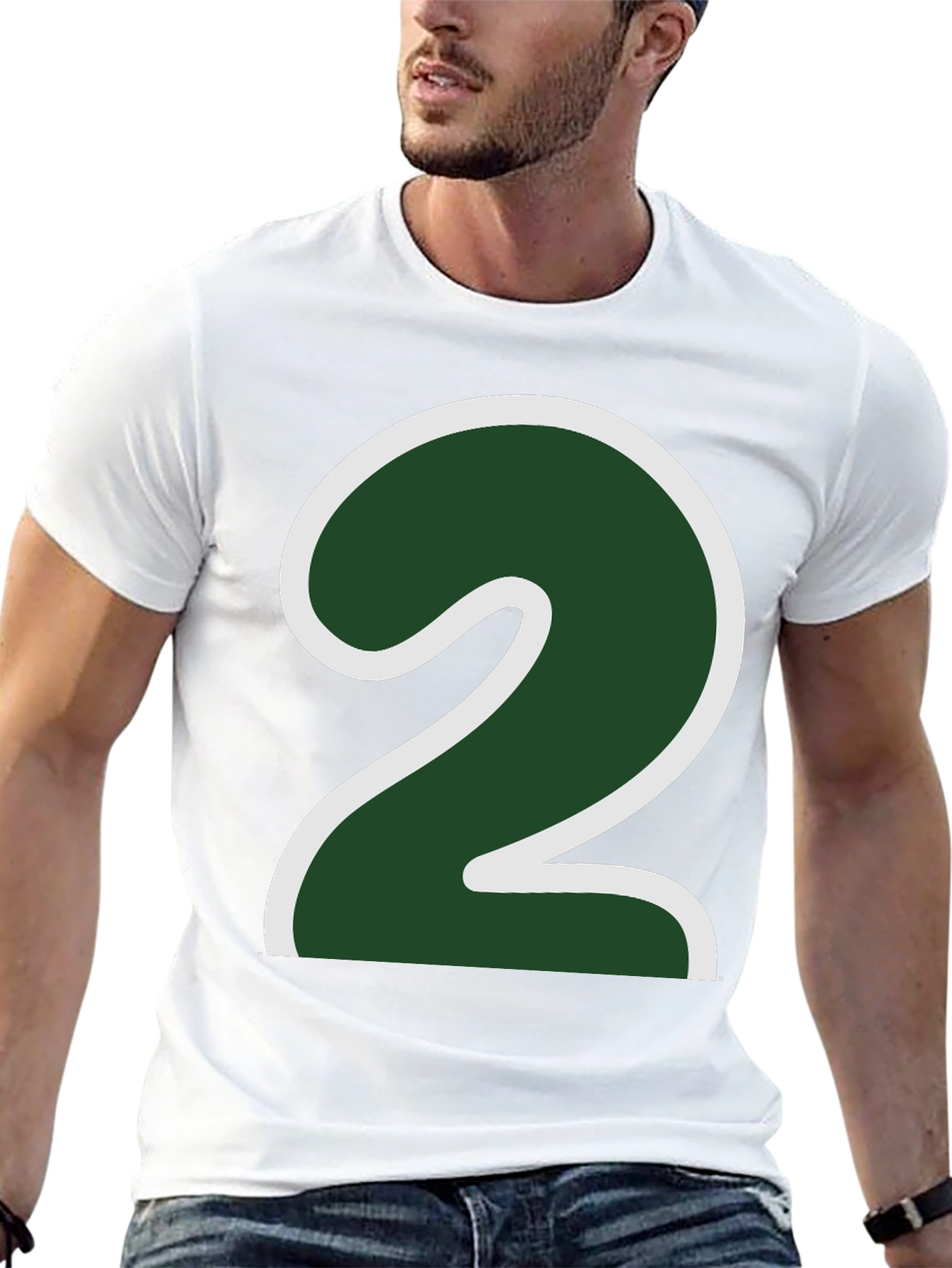 Number Two Graphic Tee - Dark Green & White