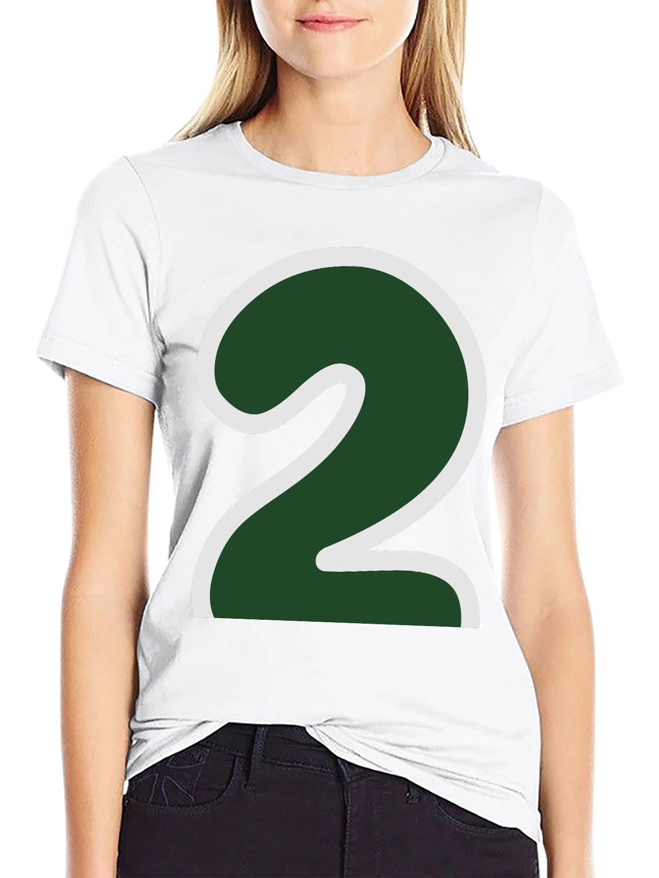 Number Two Graphic Tee - Dark Green & White