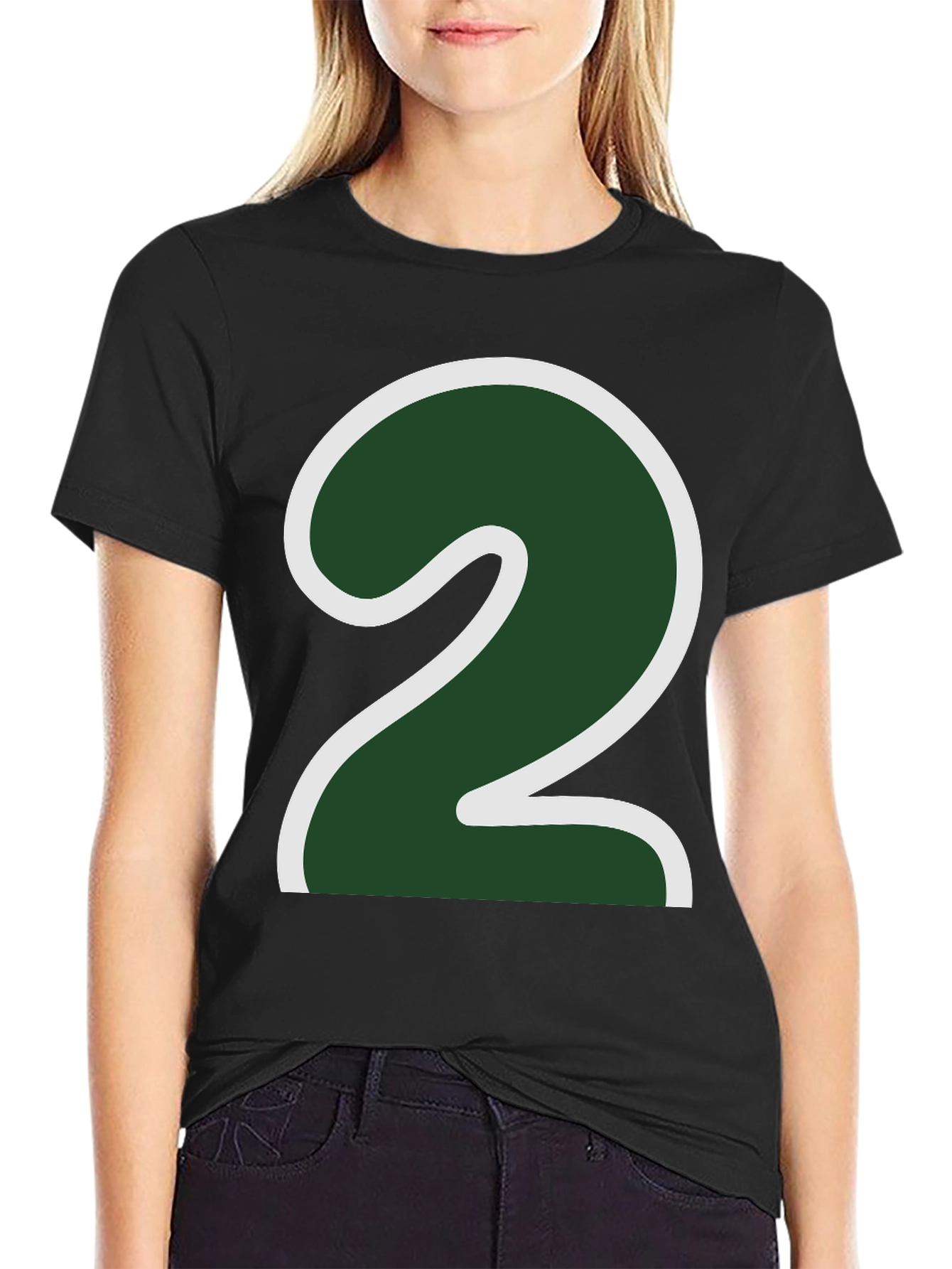 Number Two Graphic Tee - Dark Green & White