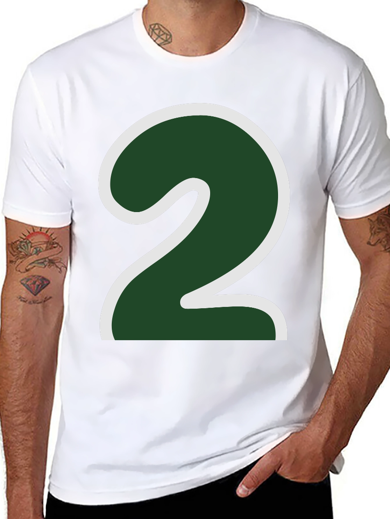 Number Two Graphic Tee - Dark Green & White