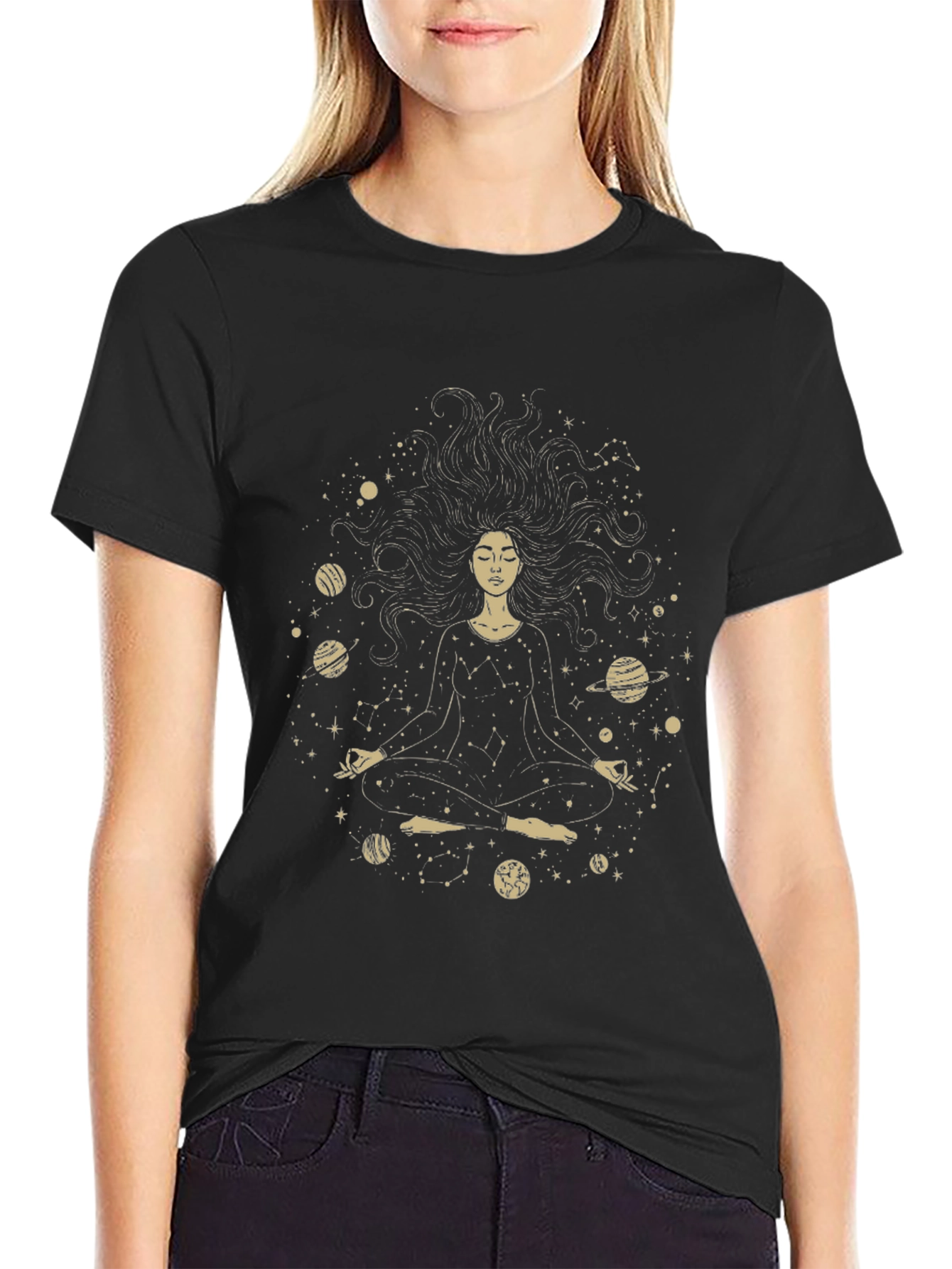 Cosmic Meditation Tee - Unisex Black Graphic T-Shirt