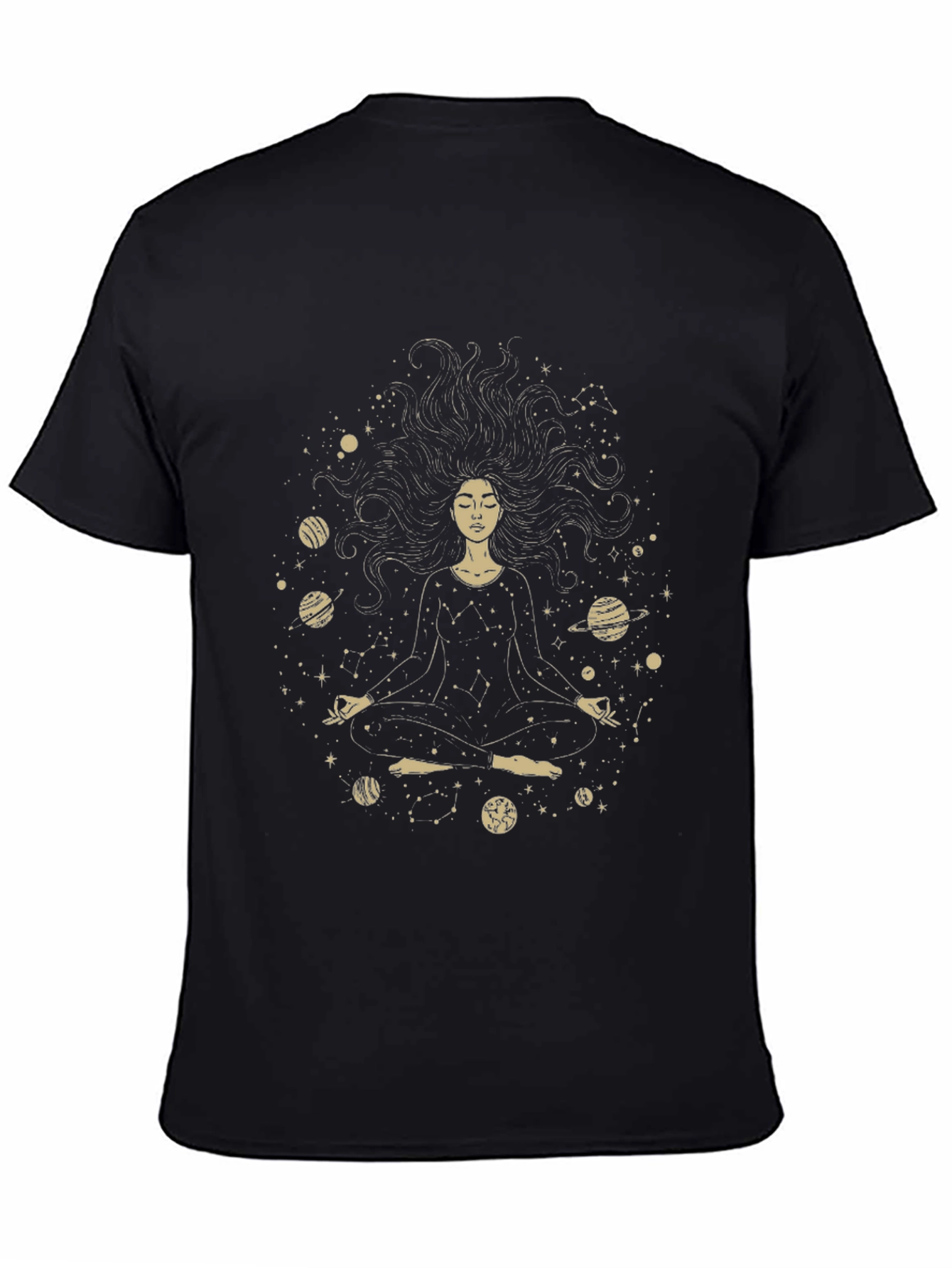 Cosmic Meditation Tee - Unisex Black Graphic T-Shirt