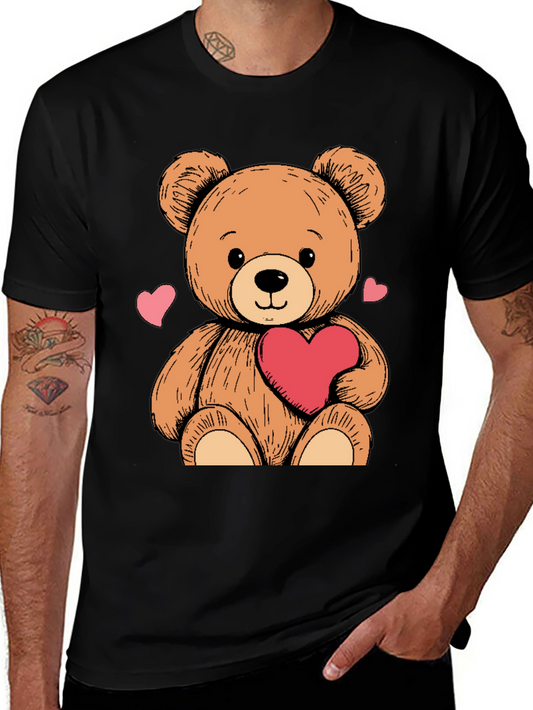 Teddy Bear Heart Graphic Black Tee