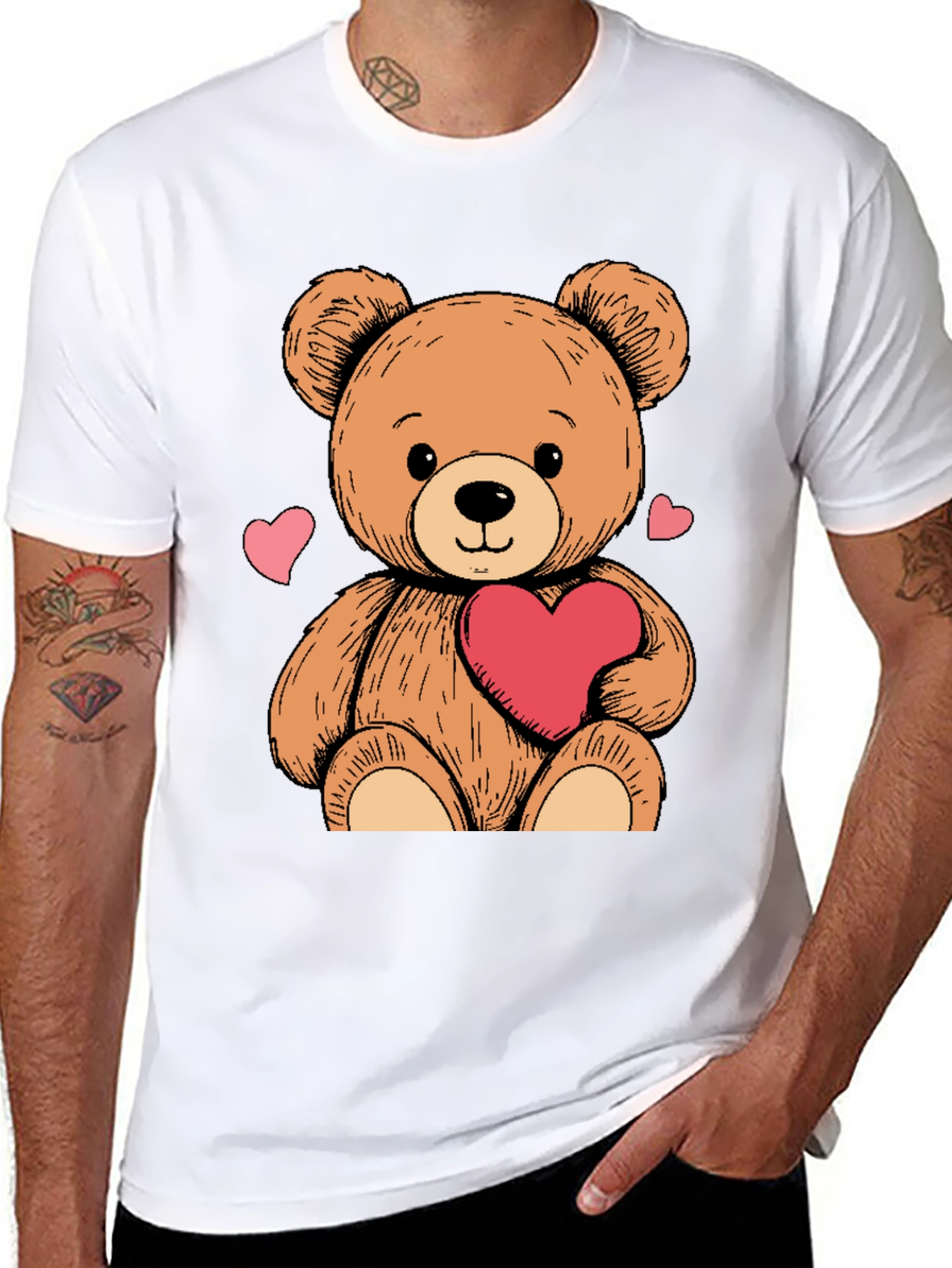 Teddy Bear Heart Graphic Black Tee