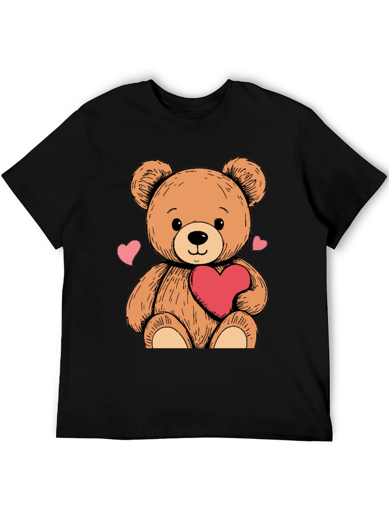 Teddy Bear Heart Graphic Black Tee