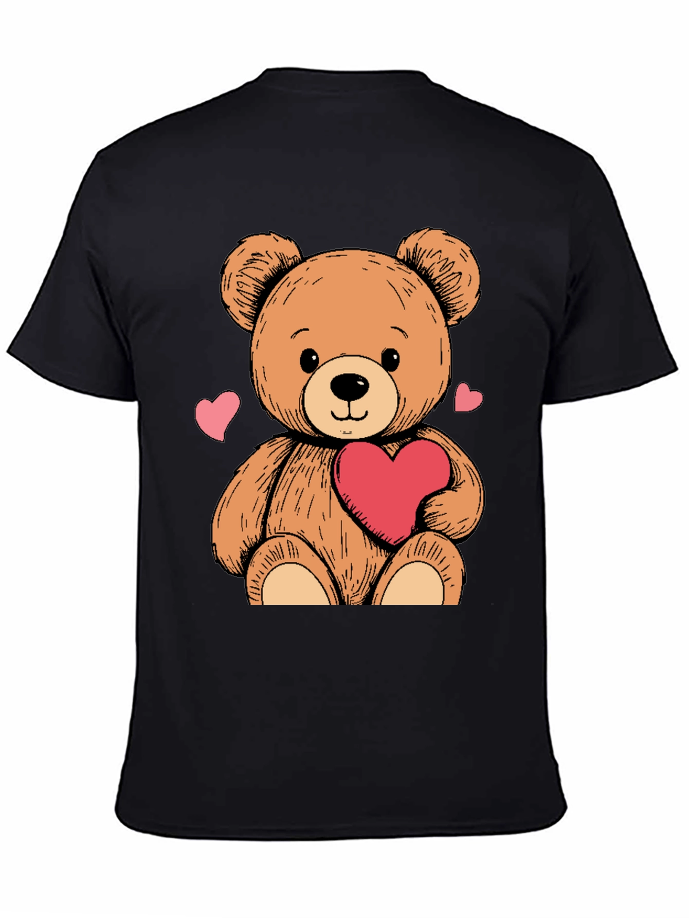 Teddy Bear Heart Graphic Black Tee