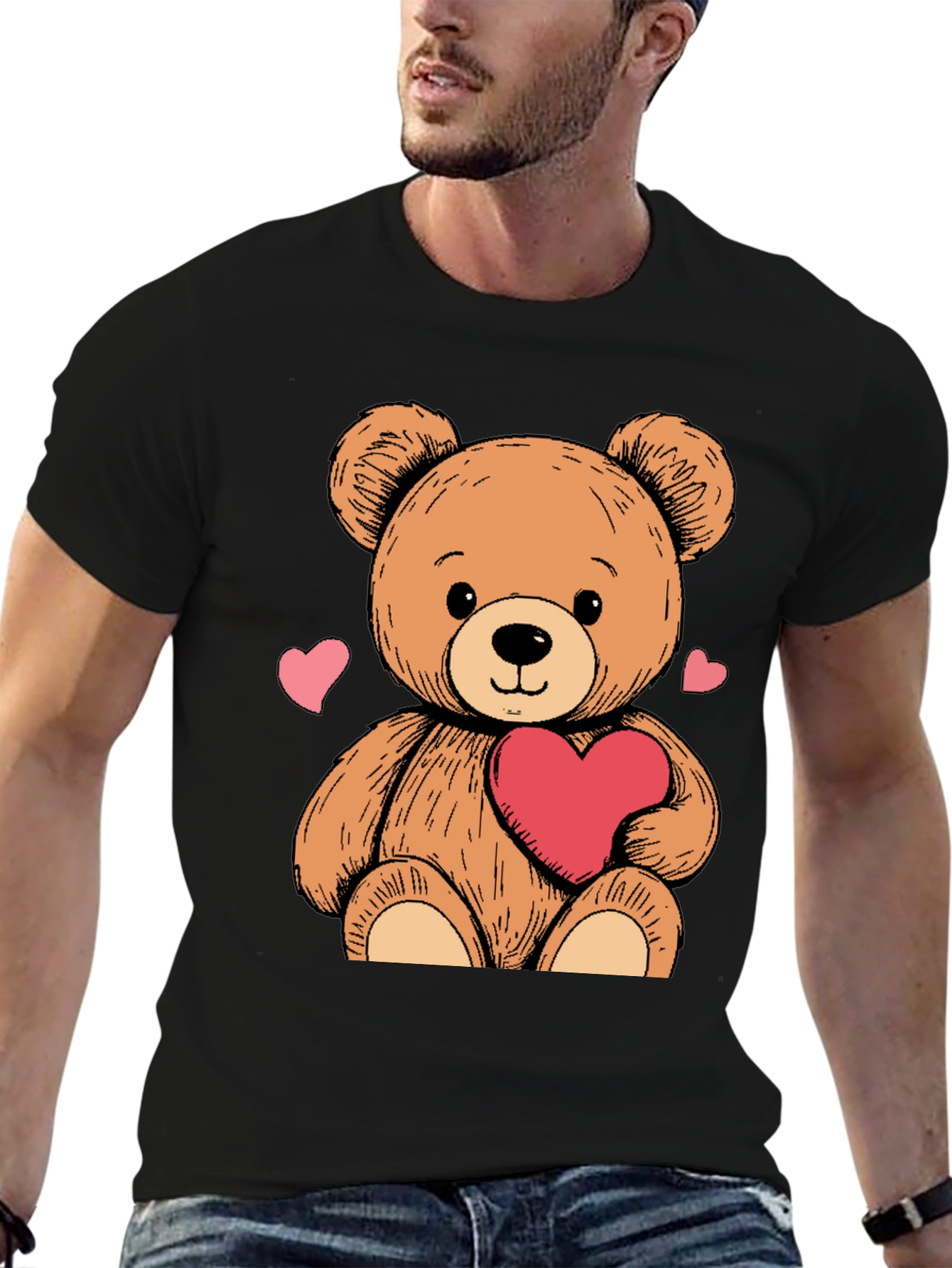 Teddy Bear Heart Graphic Black Tee