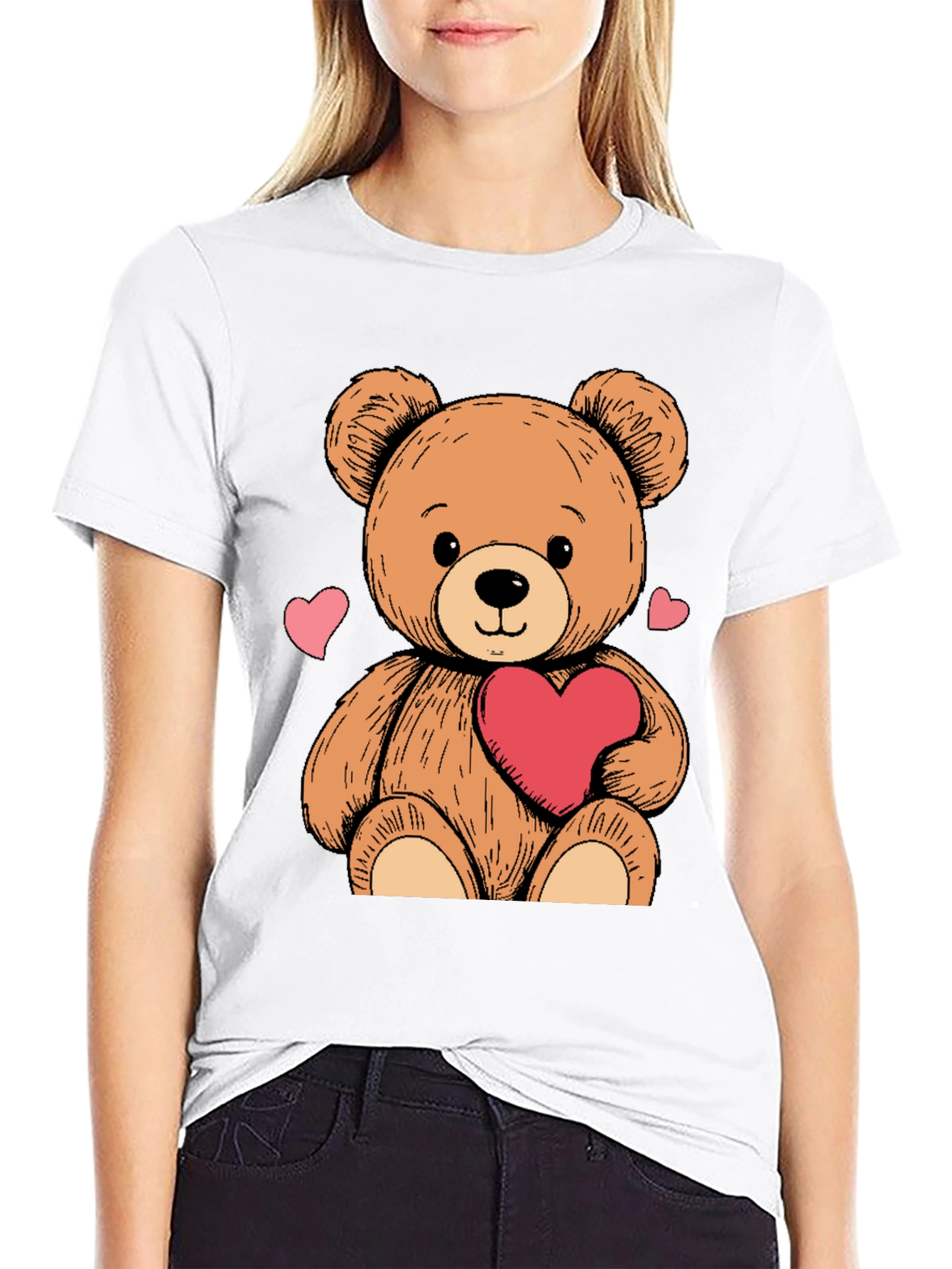 Teddy Bear Heart Graphic Black Tee