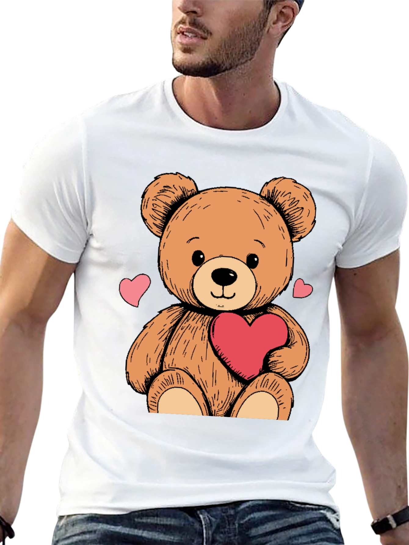 Teddy Bear Heart Graphic Black Tee