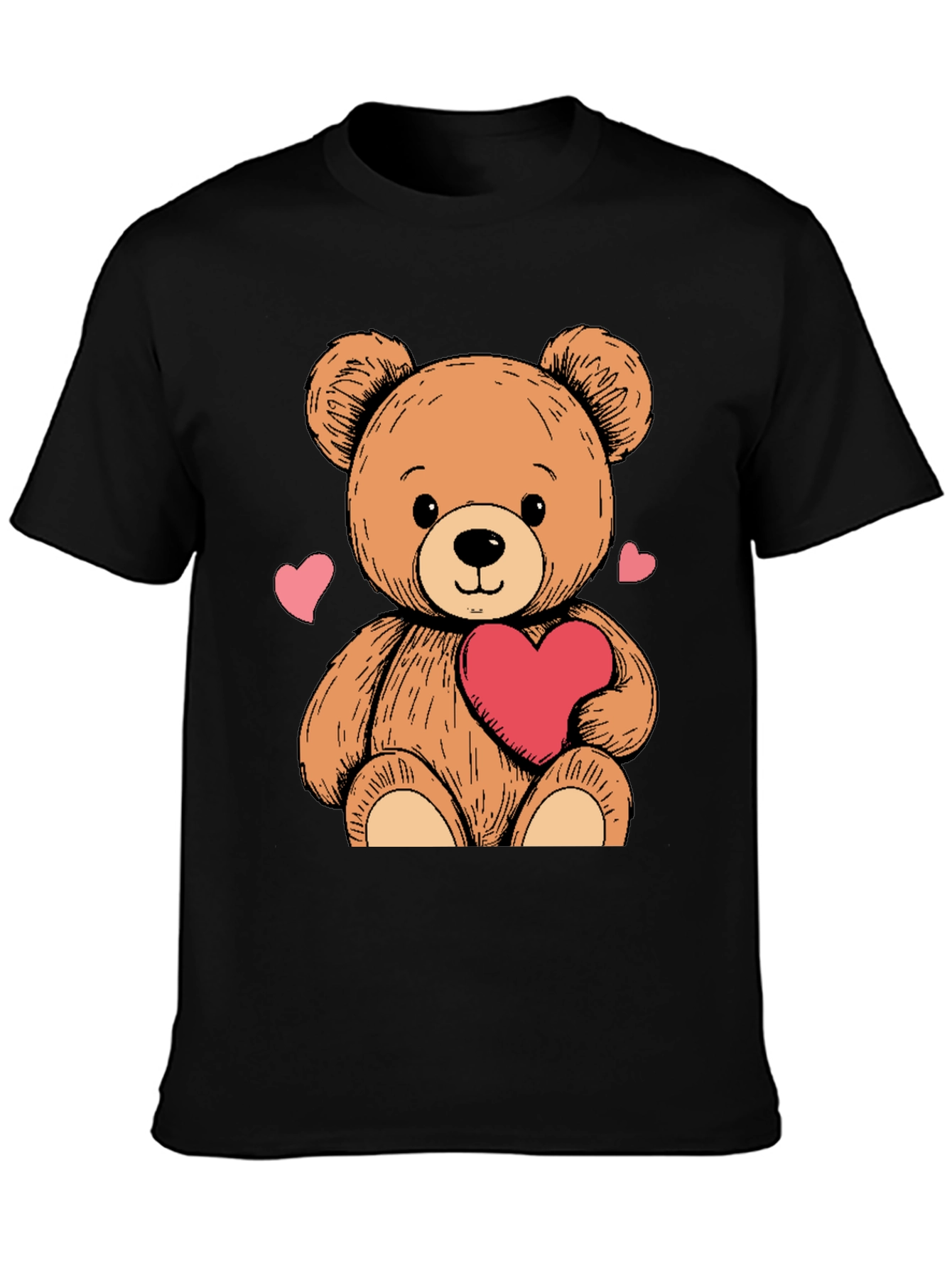Teddy Bear Heart Graphic Black Tee