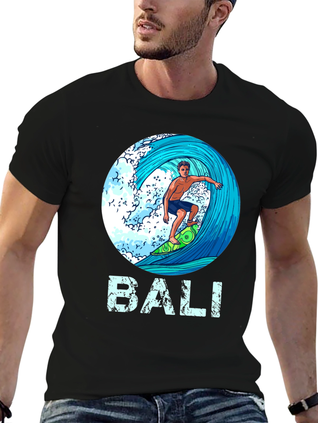 Bali Surfer Graphic T-Shirt - Tropical Island Style