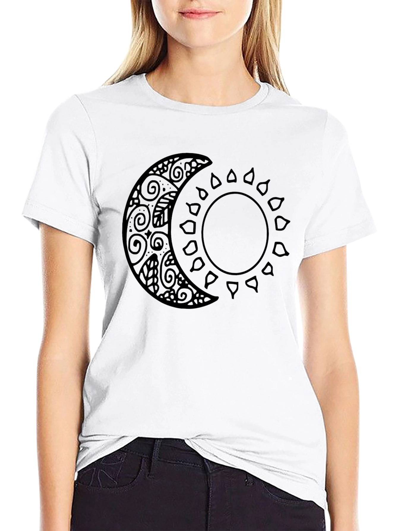 Celestial Sun and Moon Graphic Tee - Black