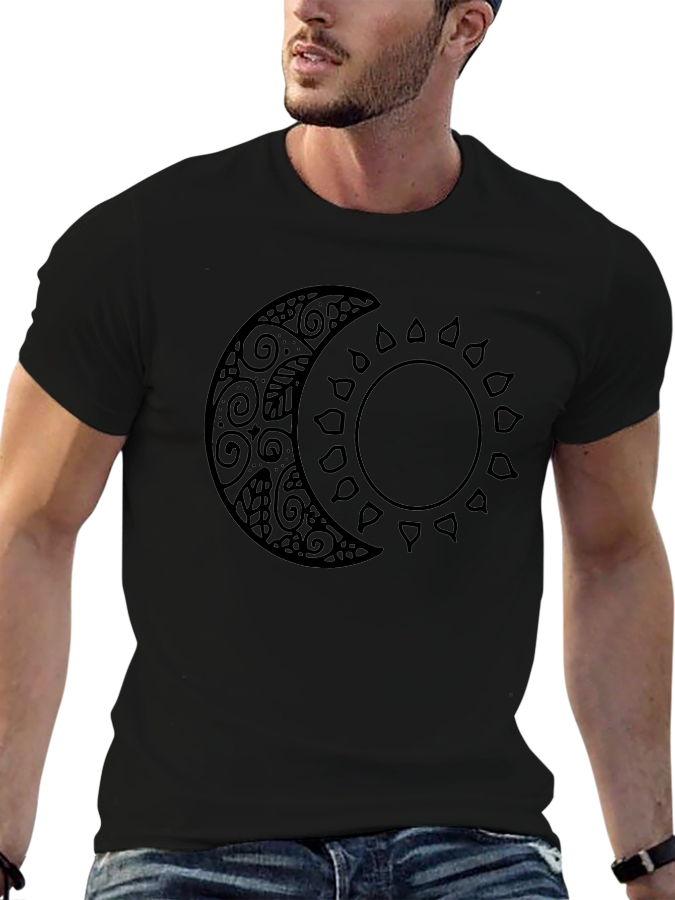 Celestial Sun and Moon Graphic Tee - Black
