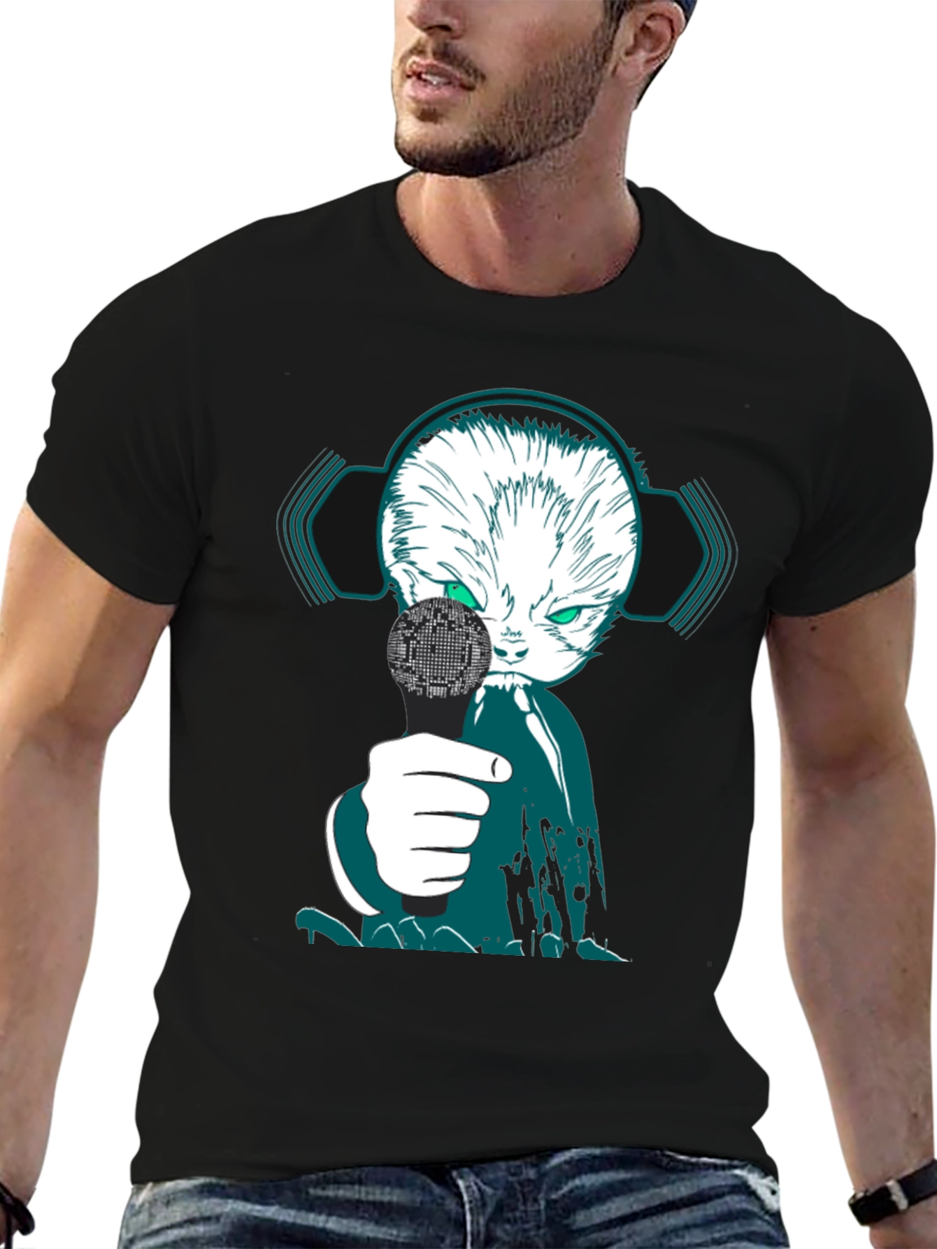 Cyber Cat DJ Graphic Tee - Unique Streetwear