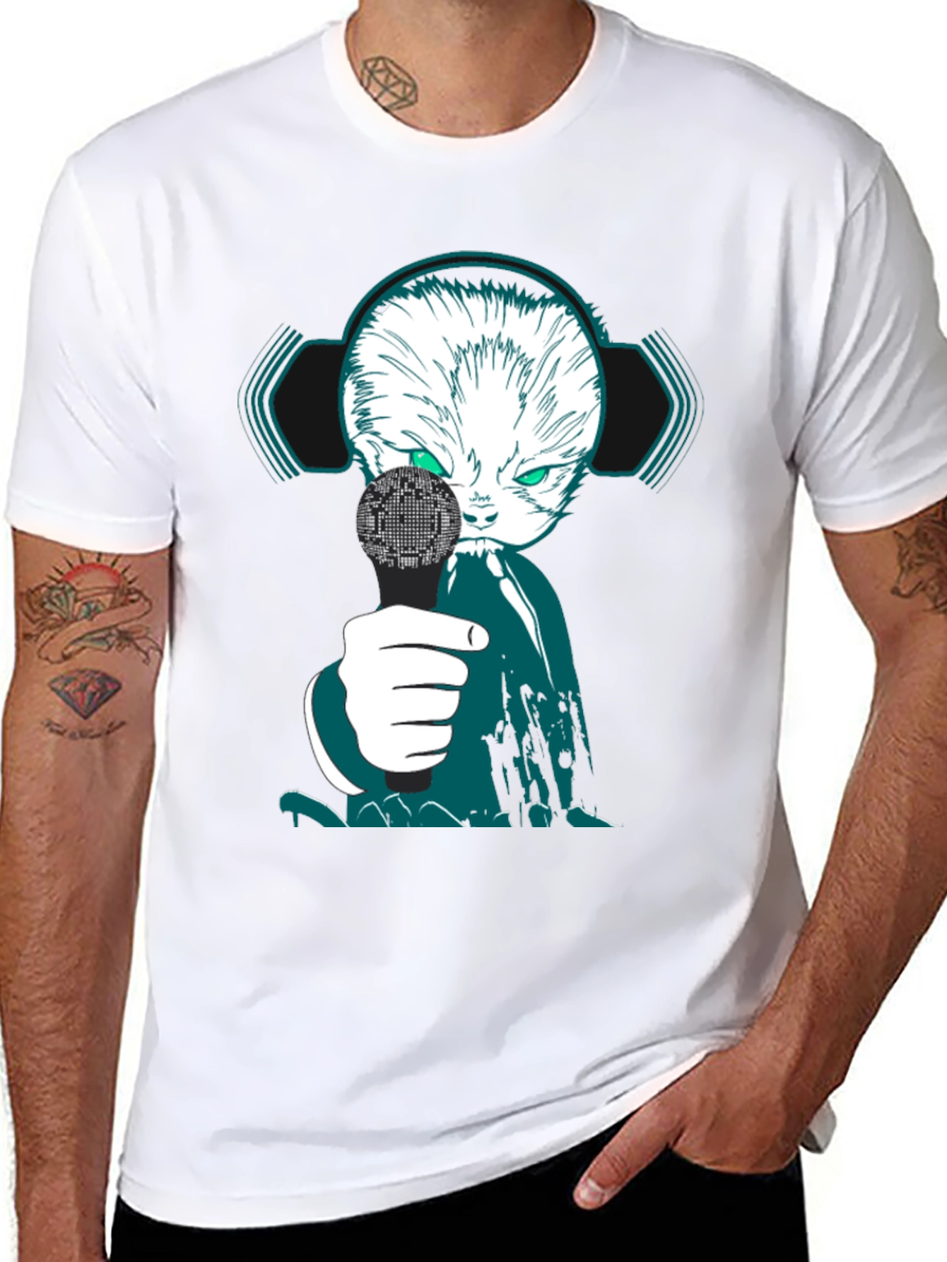 Cyber Cat DJ Graphic Tee - Unique Streetwear