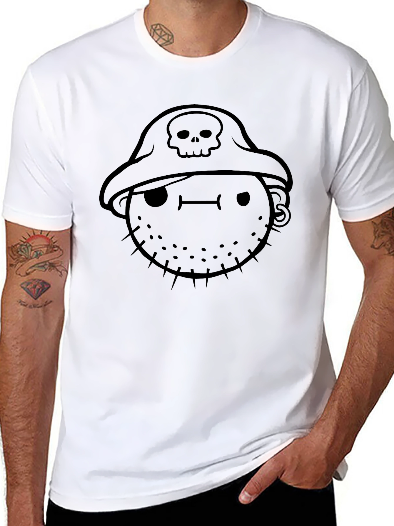 Pirate Graphic Tee - Black Cotton Casual Shirt